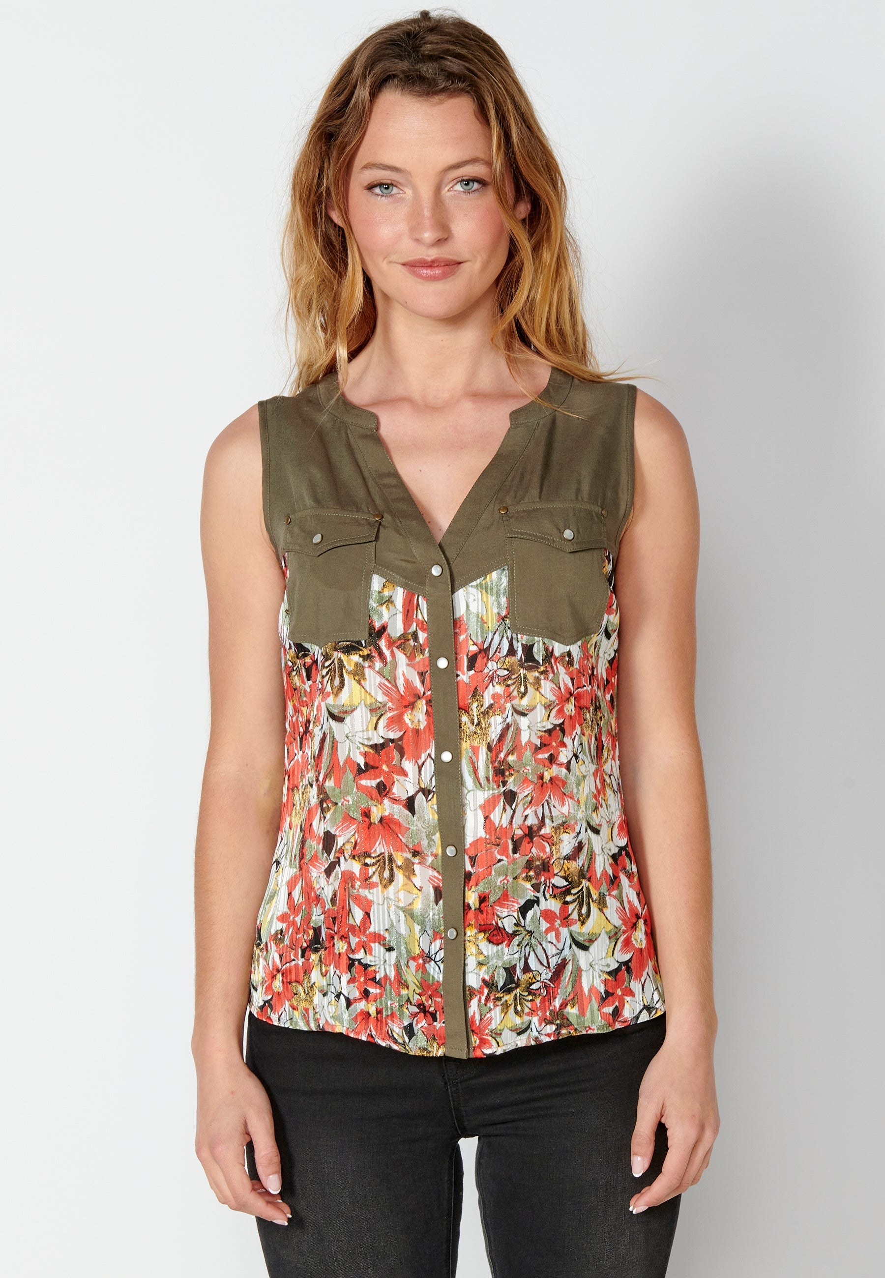 Blusa sin mangas con estampado floral para mujer | moda actual