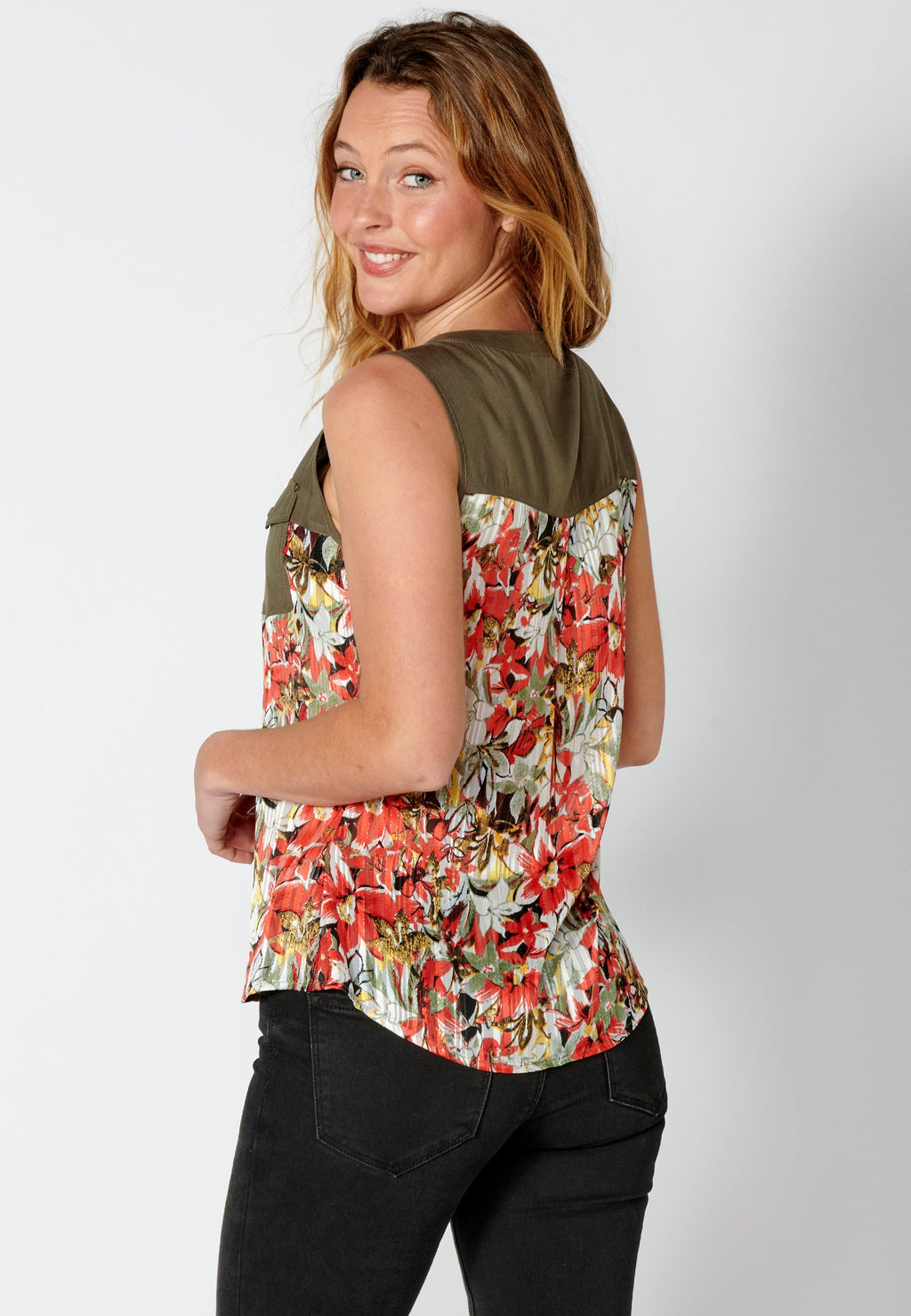 Blusa sin mangas con estampado floral para mujer | moda actual
