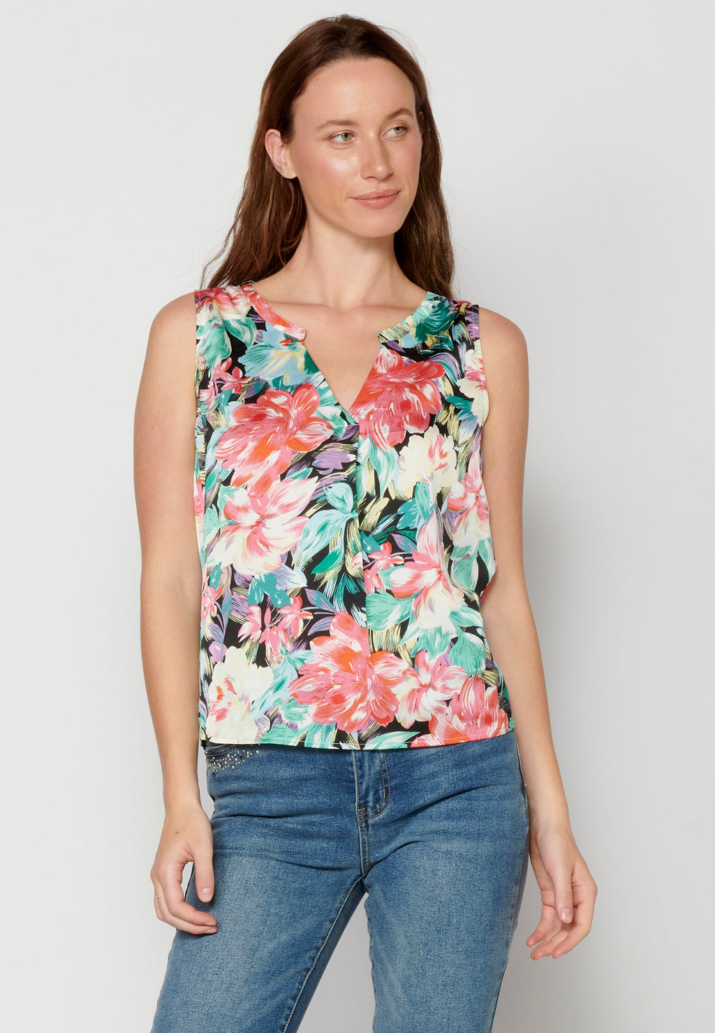 Blusa fluida sin mangas multicolor para mujer | moda actual
