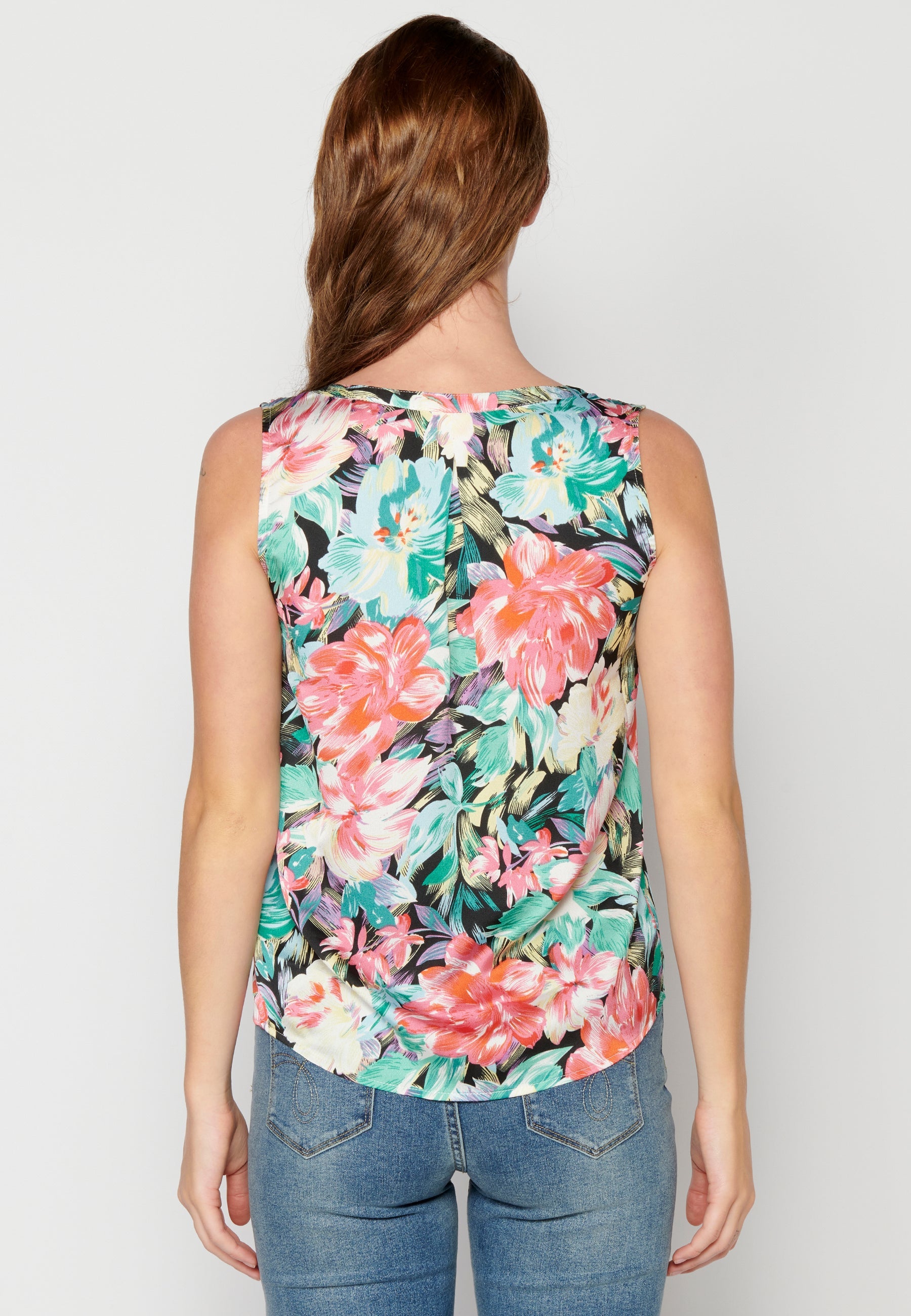 Blusa fluida sin mangas multicolor para mujer | moda actual
