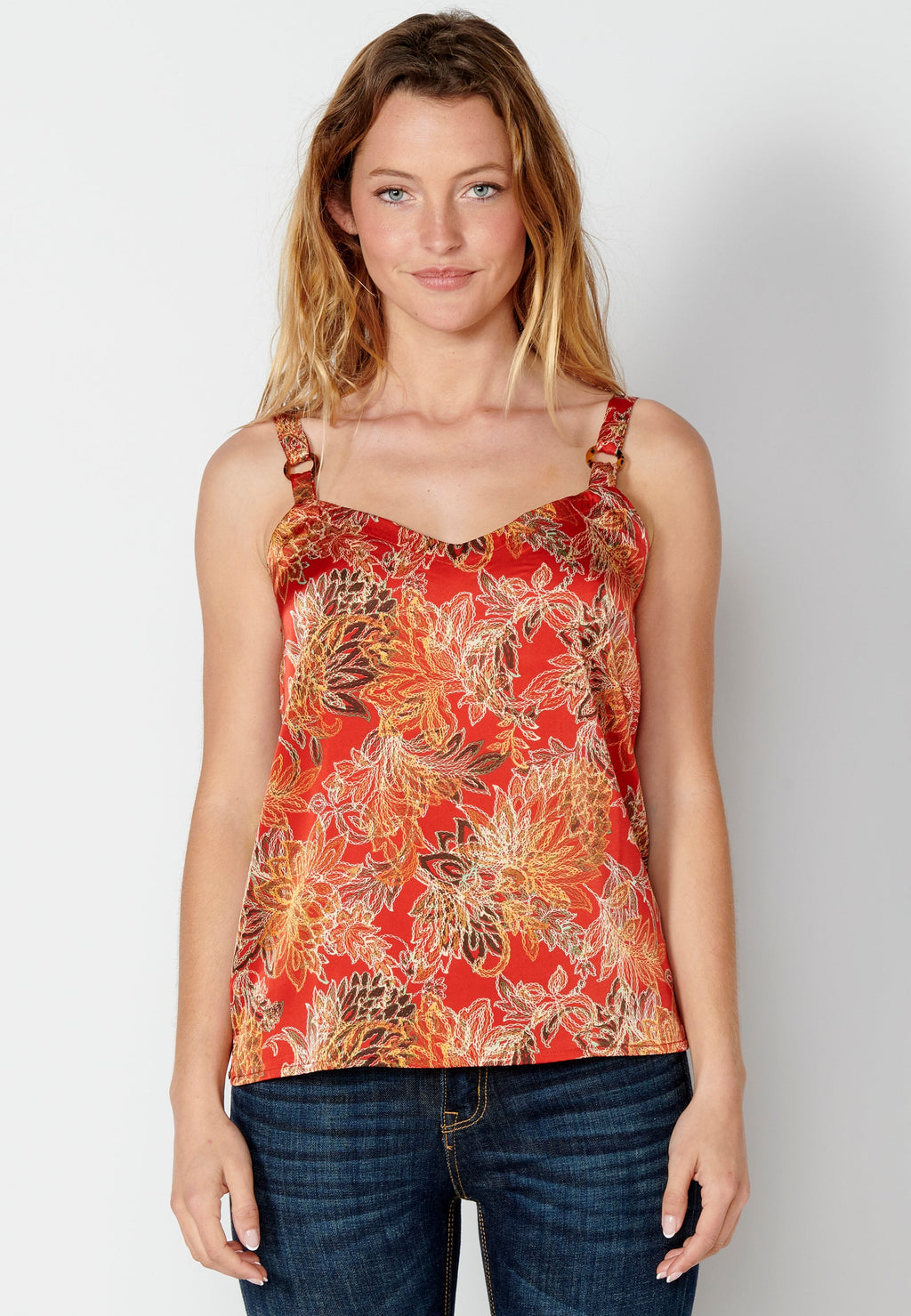 Blusa de tirantes con estampado floral satinado para mujer | moda actual