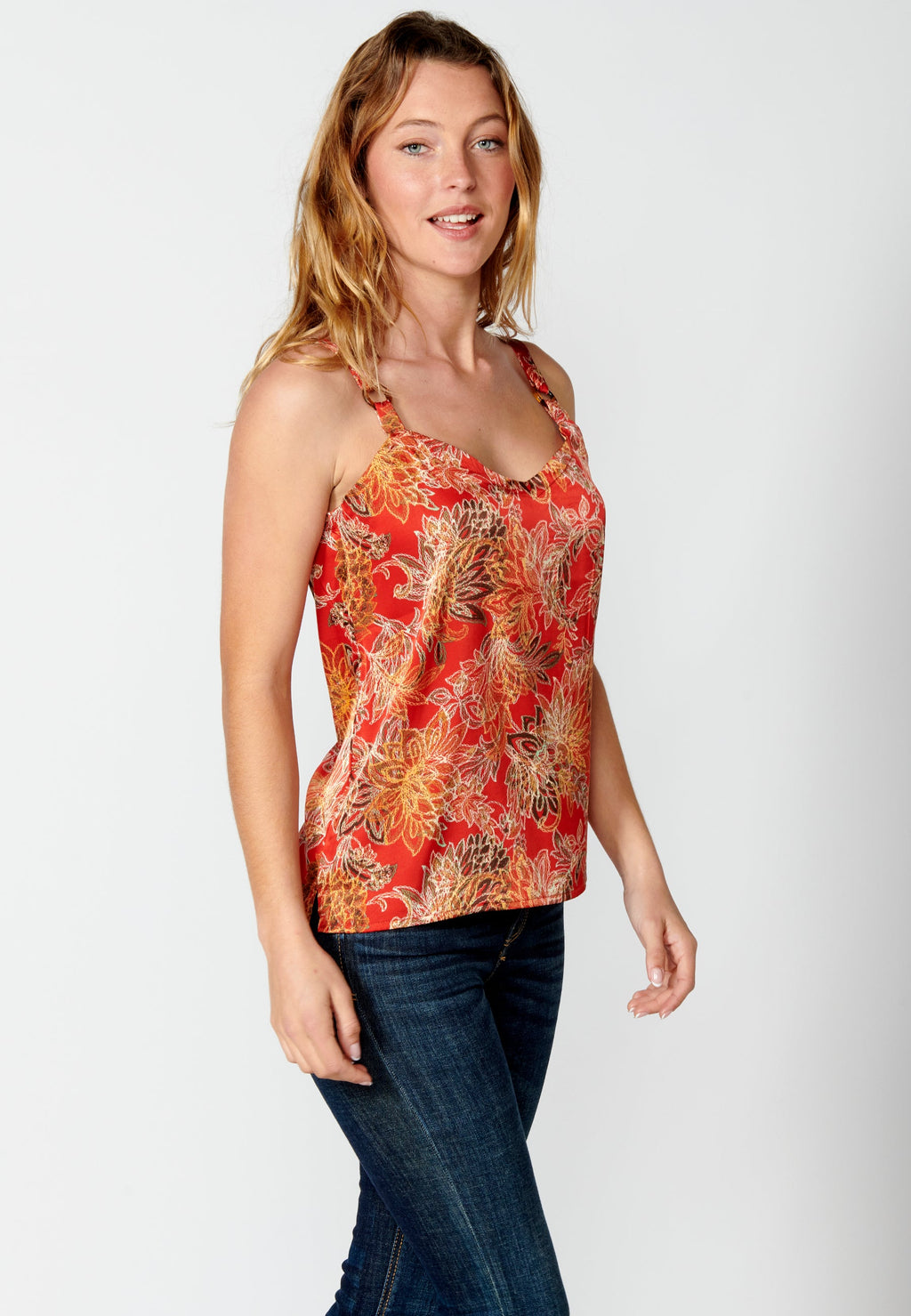 Blusa de tirantes con estampado floral satinado para mujer | moda actual