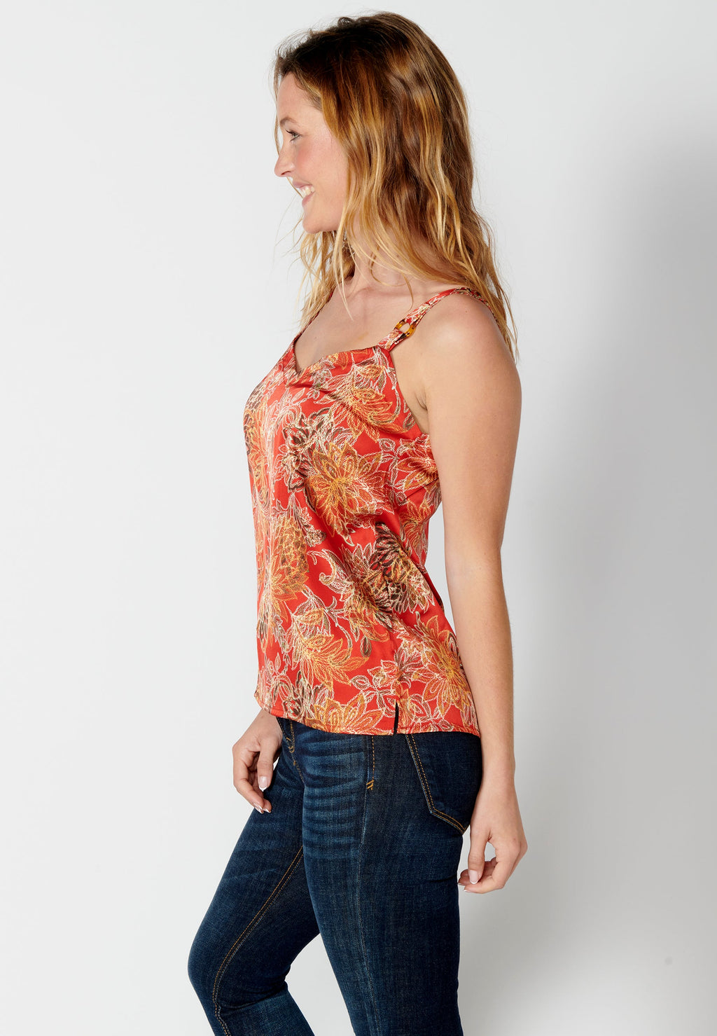 Blusa de tirantes con estampado floral satinado para mujer | moda actual