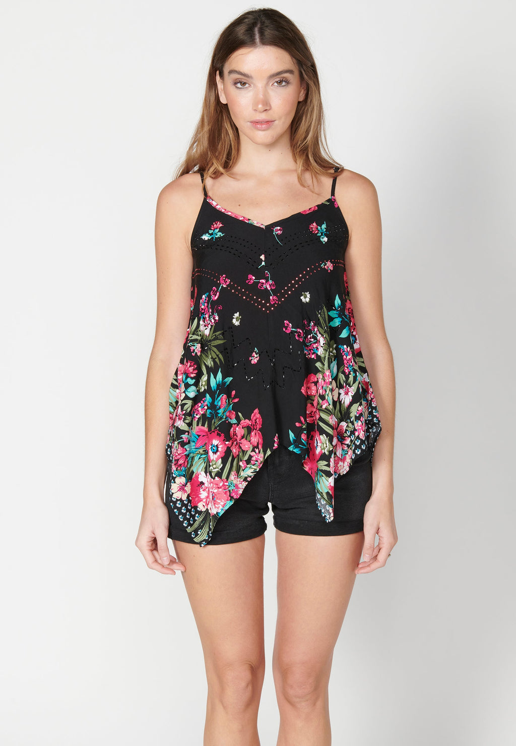 Blusa fluida de tirantes con estampado étnico floral para mujer | moda actual