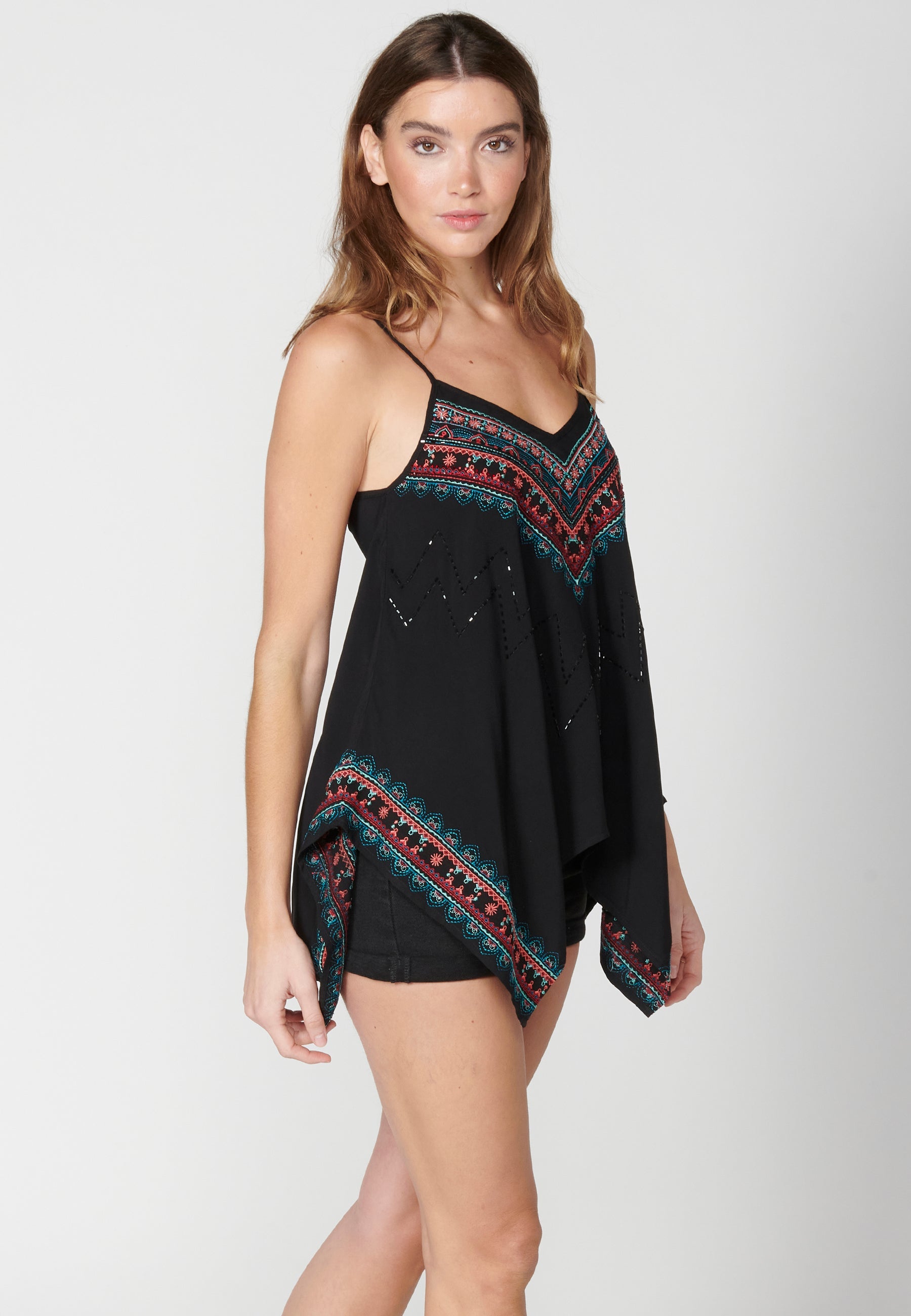 Blusa sin mangas con cuello de pico y estampado delantero para mujer | moda actual