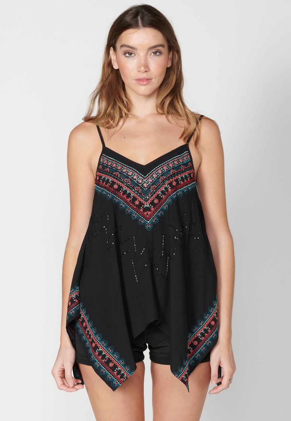 Blusa sin mangas con cuello de pico y estampado delantero para mujer | moda actual