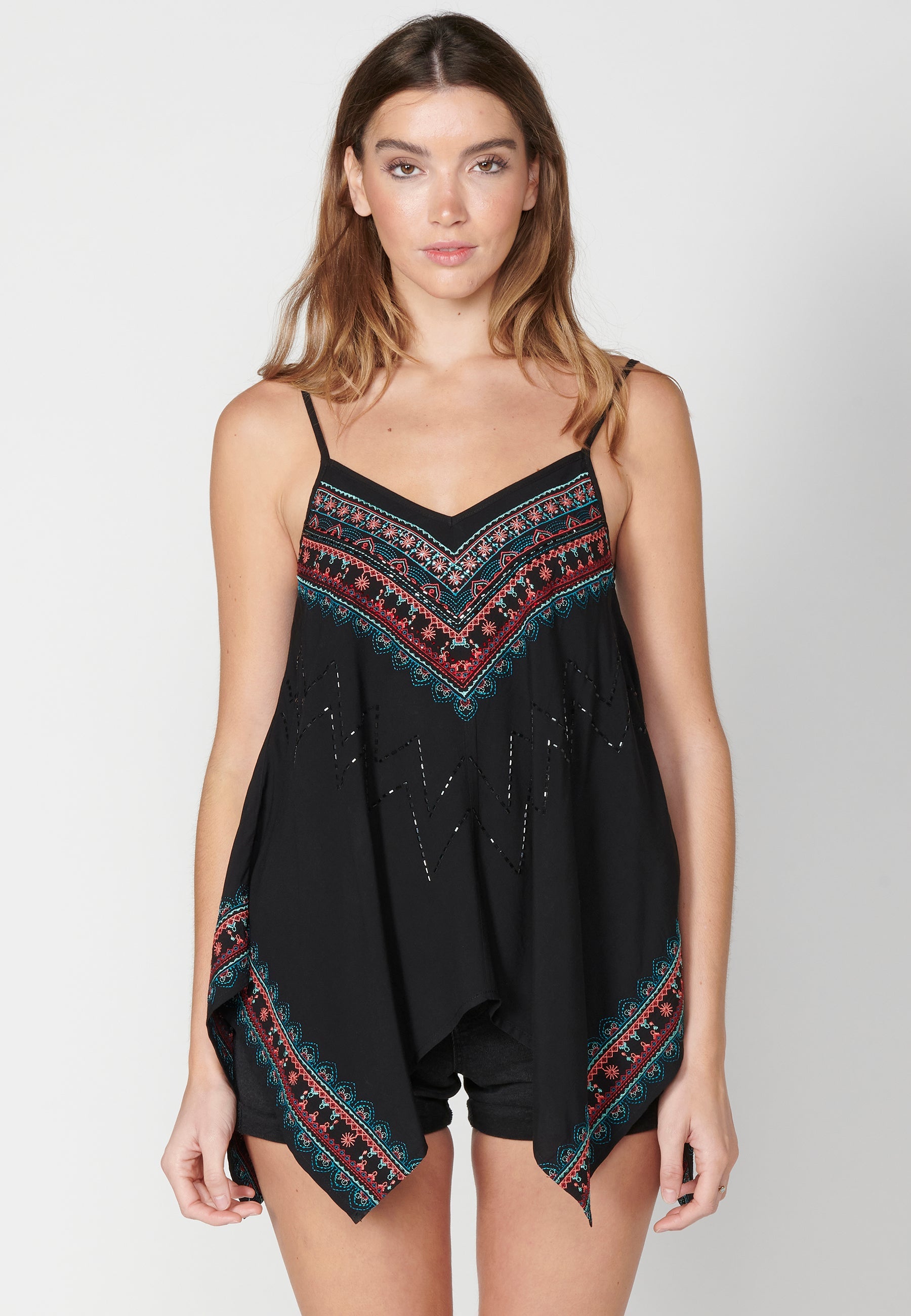 Blusa sin mangas con cuello de pico y estampado delantero para mujer | moda actual