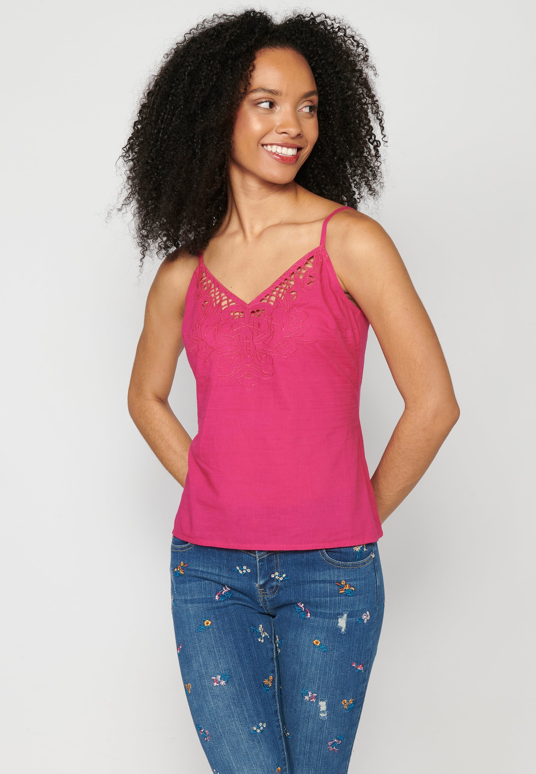 Blusa con tirantes ajustables de algodón para mujer | moda actual