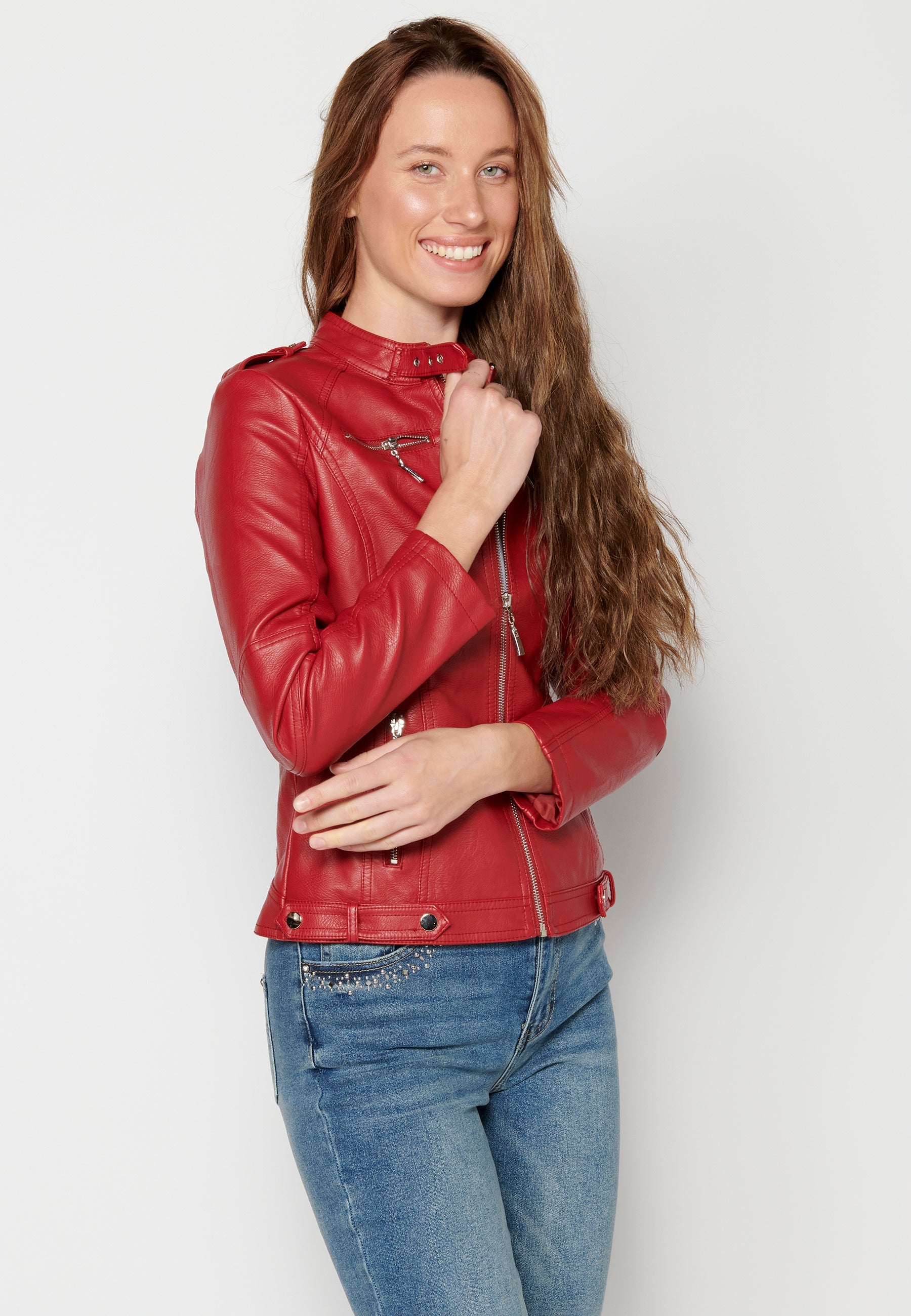 Cazadora efecto piel para mujer con cuello mao – Koroshi 2312JA10