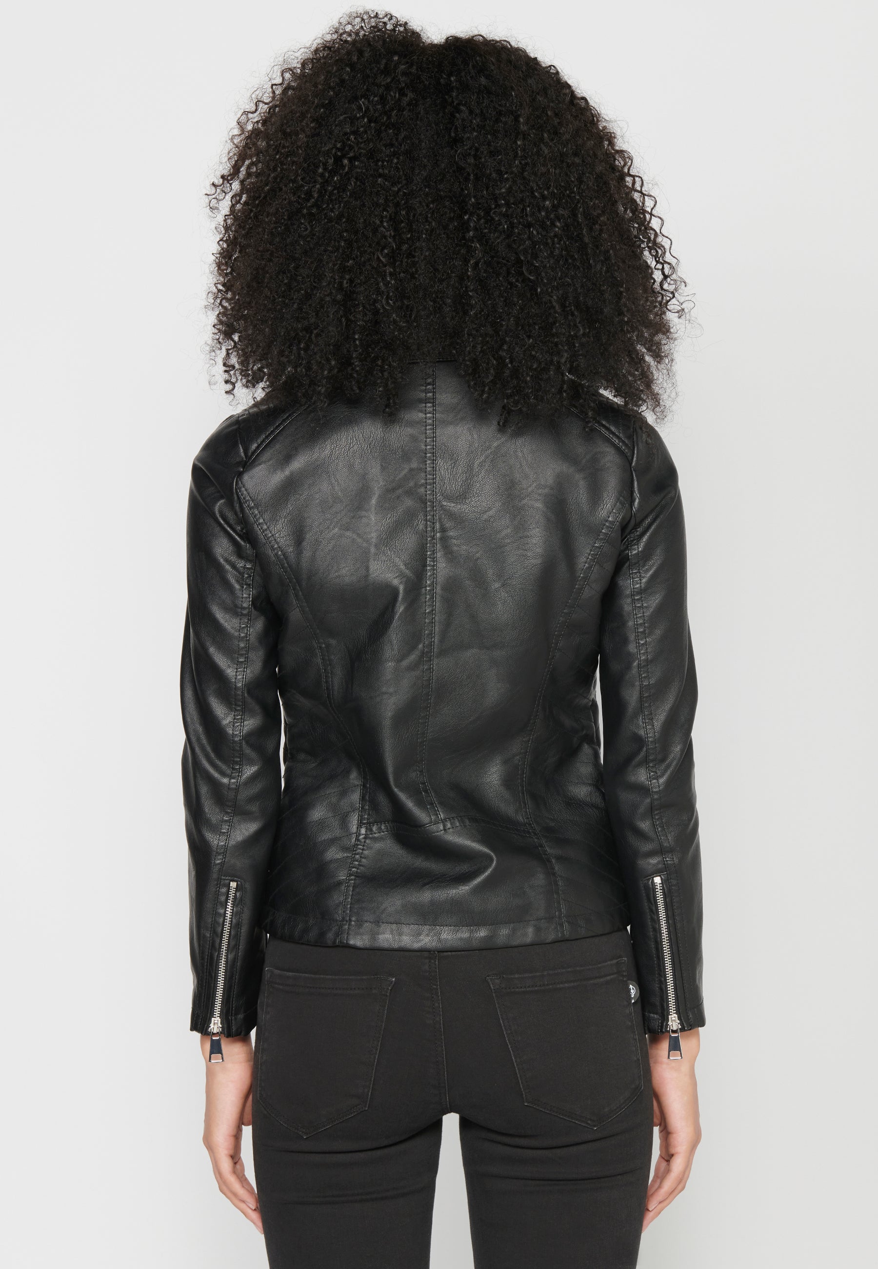 Cazadora biker efecto piel negra para mujer – Koroshi