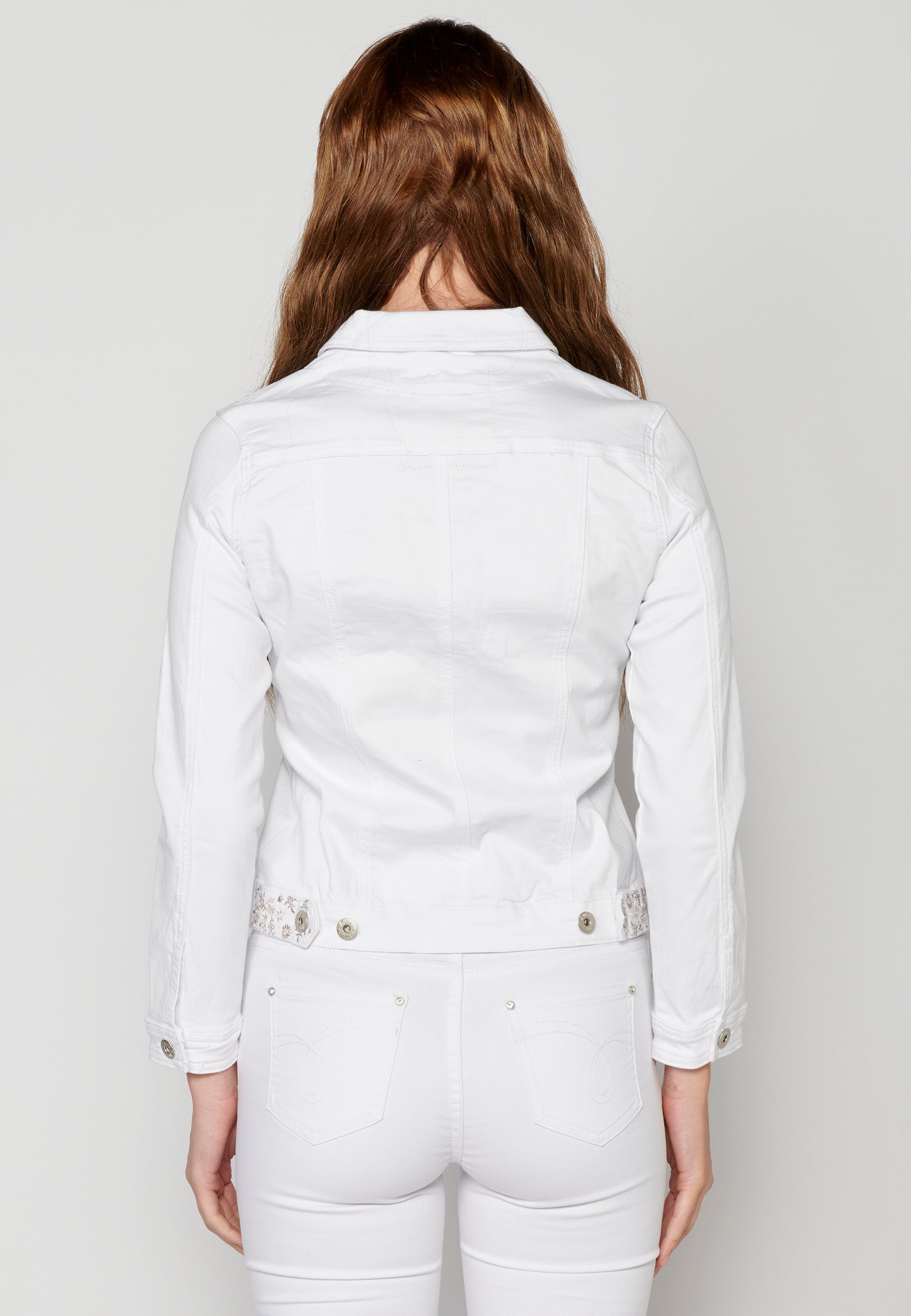 Cazadora vaquera denim blanco mujer bordado floral – Koroshi