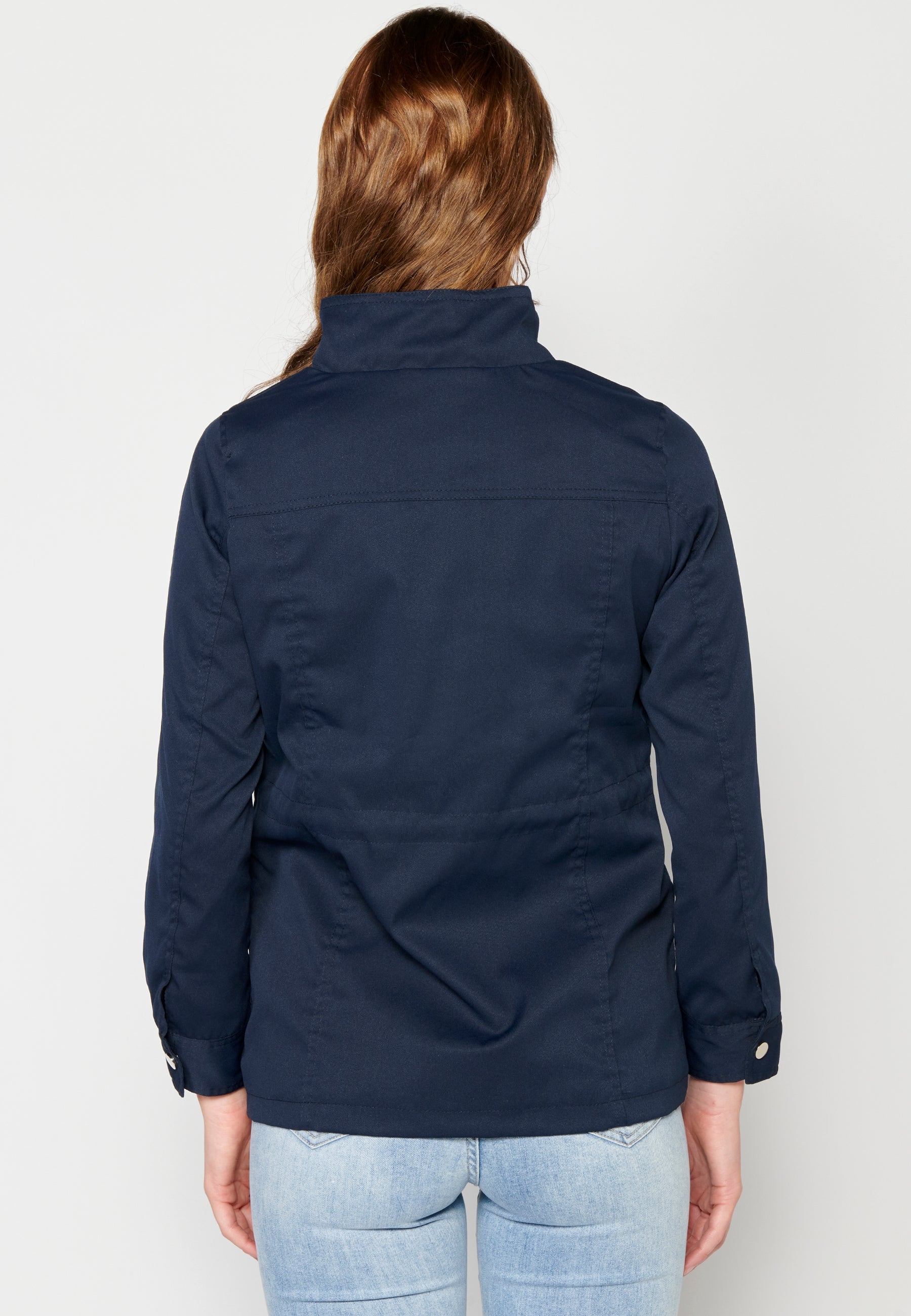 Parka corta azul marino para mujer con capucha – Koroshi