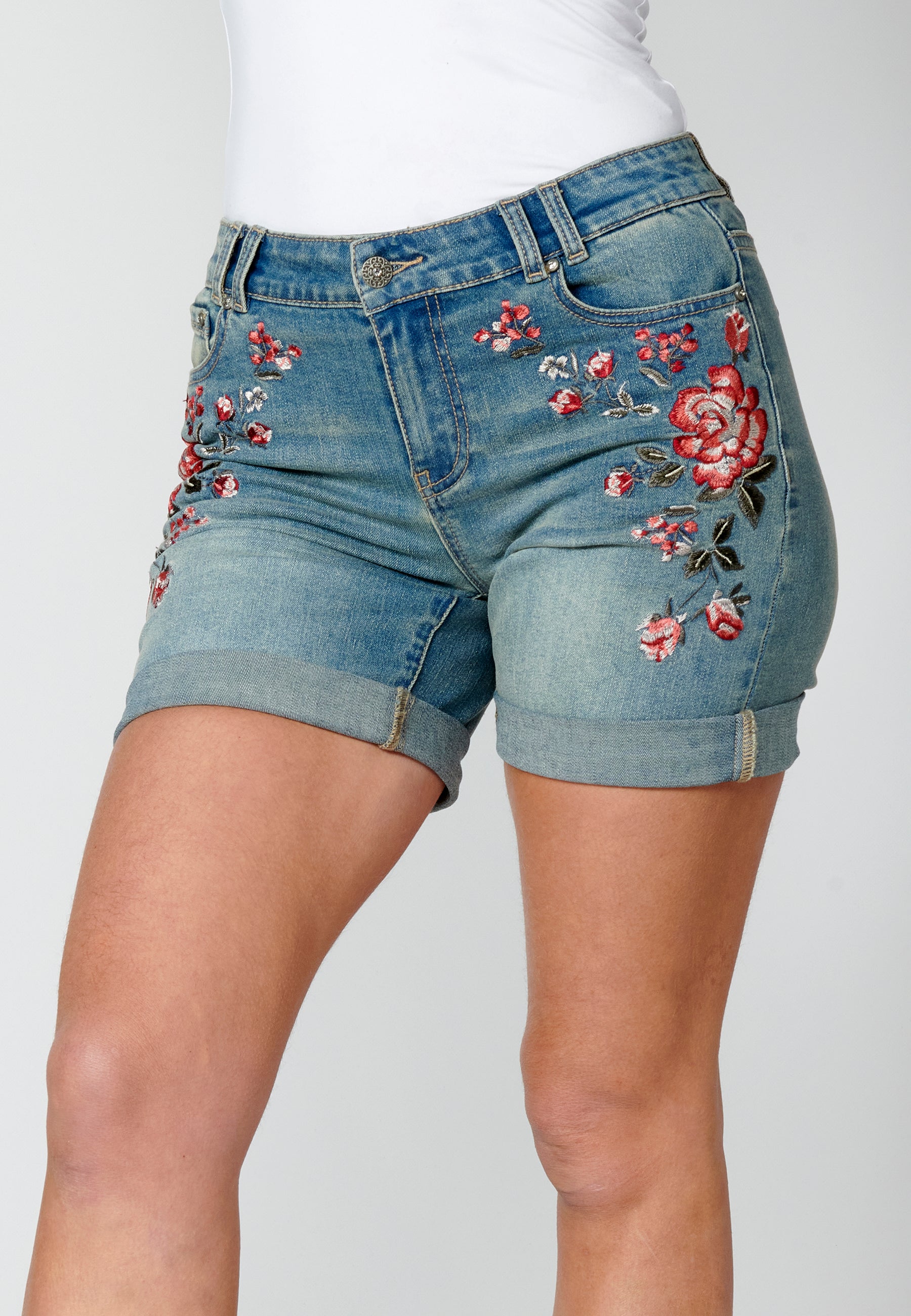 Pantalón corto short acabado en vuelta con detalles florales para mujer | moda actual
