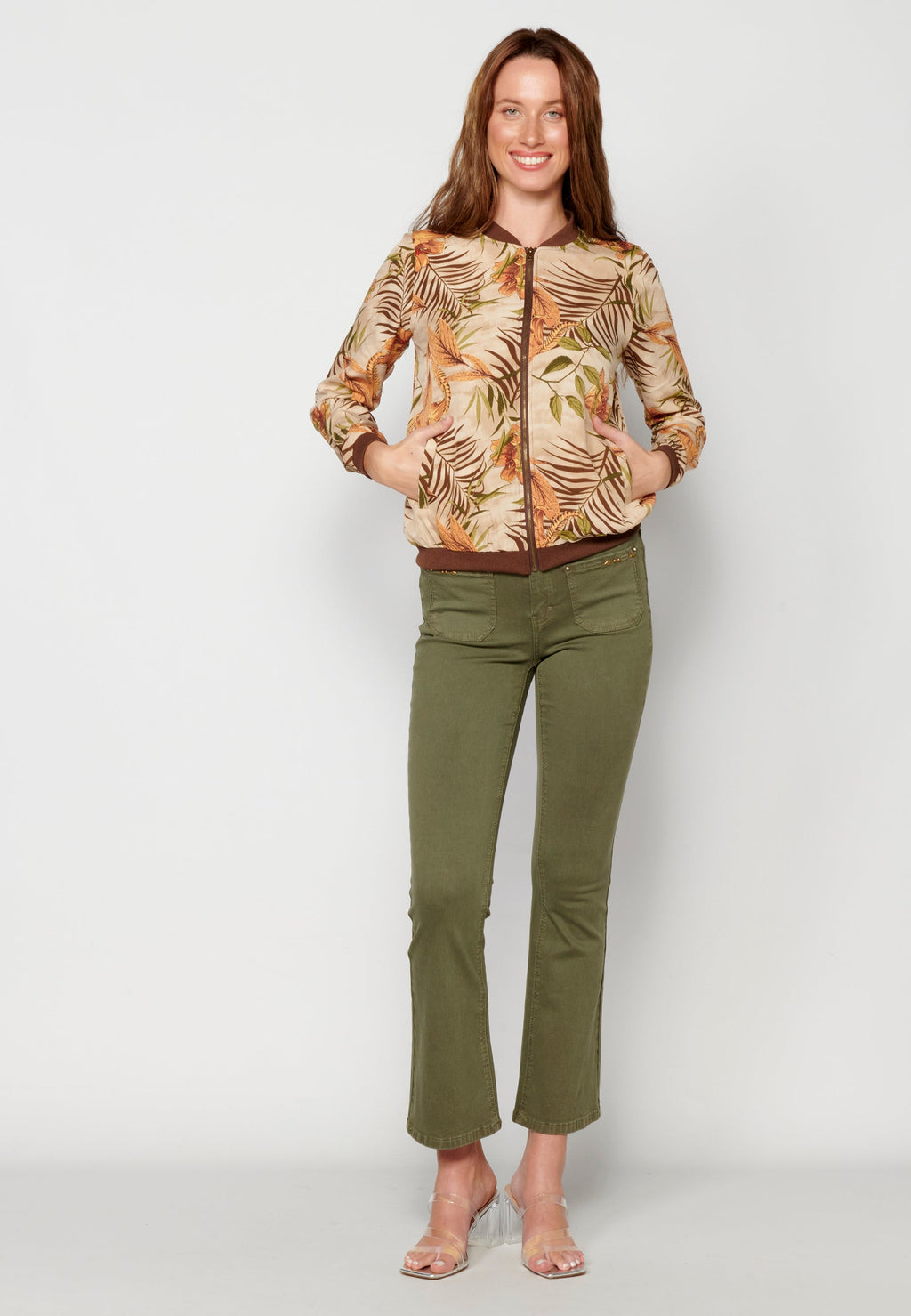 Blusa cremallera manga larga transparencia estampado floral mujer