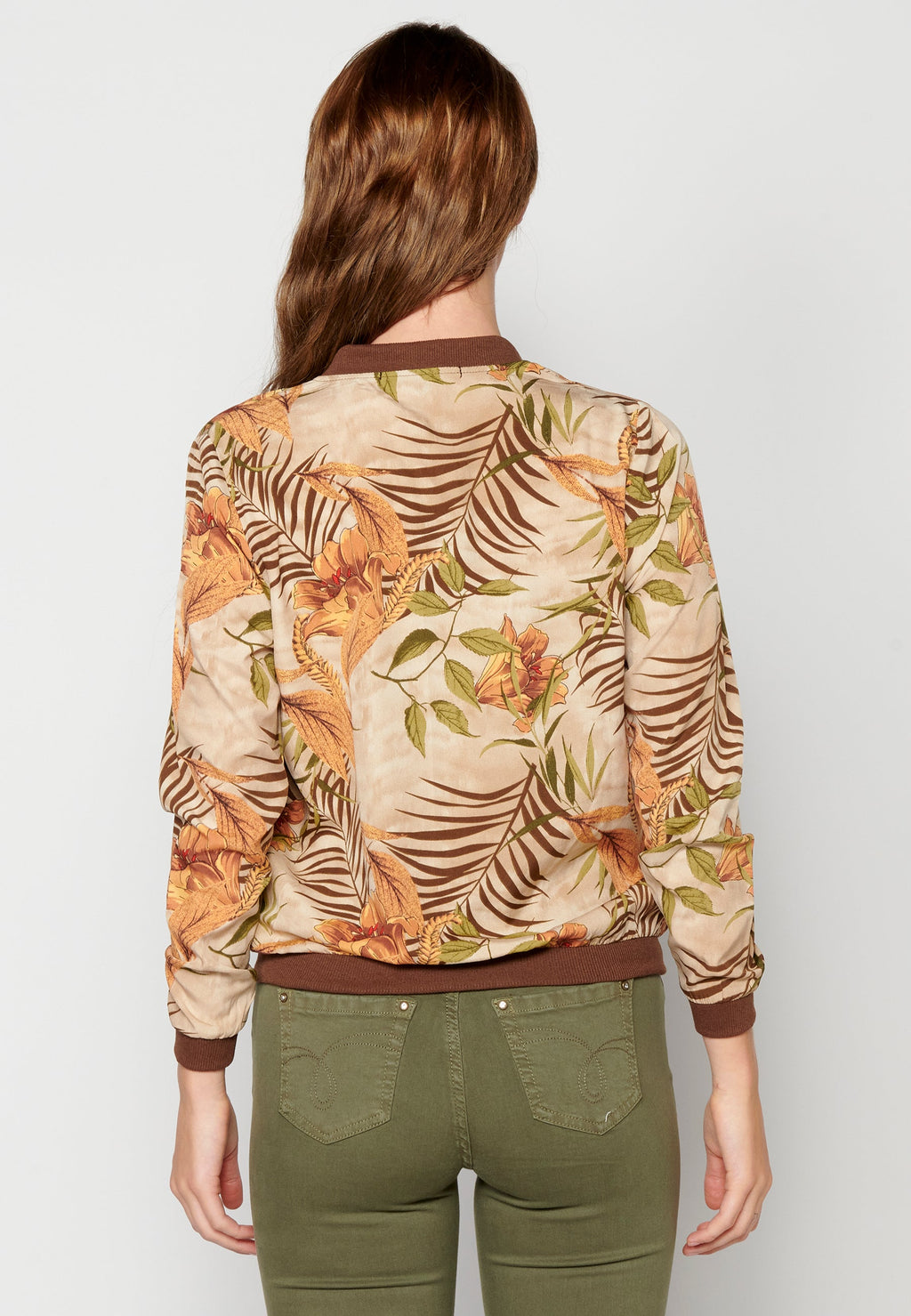 Blusa cremallera manga larga transparencia estampado floral mujer