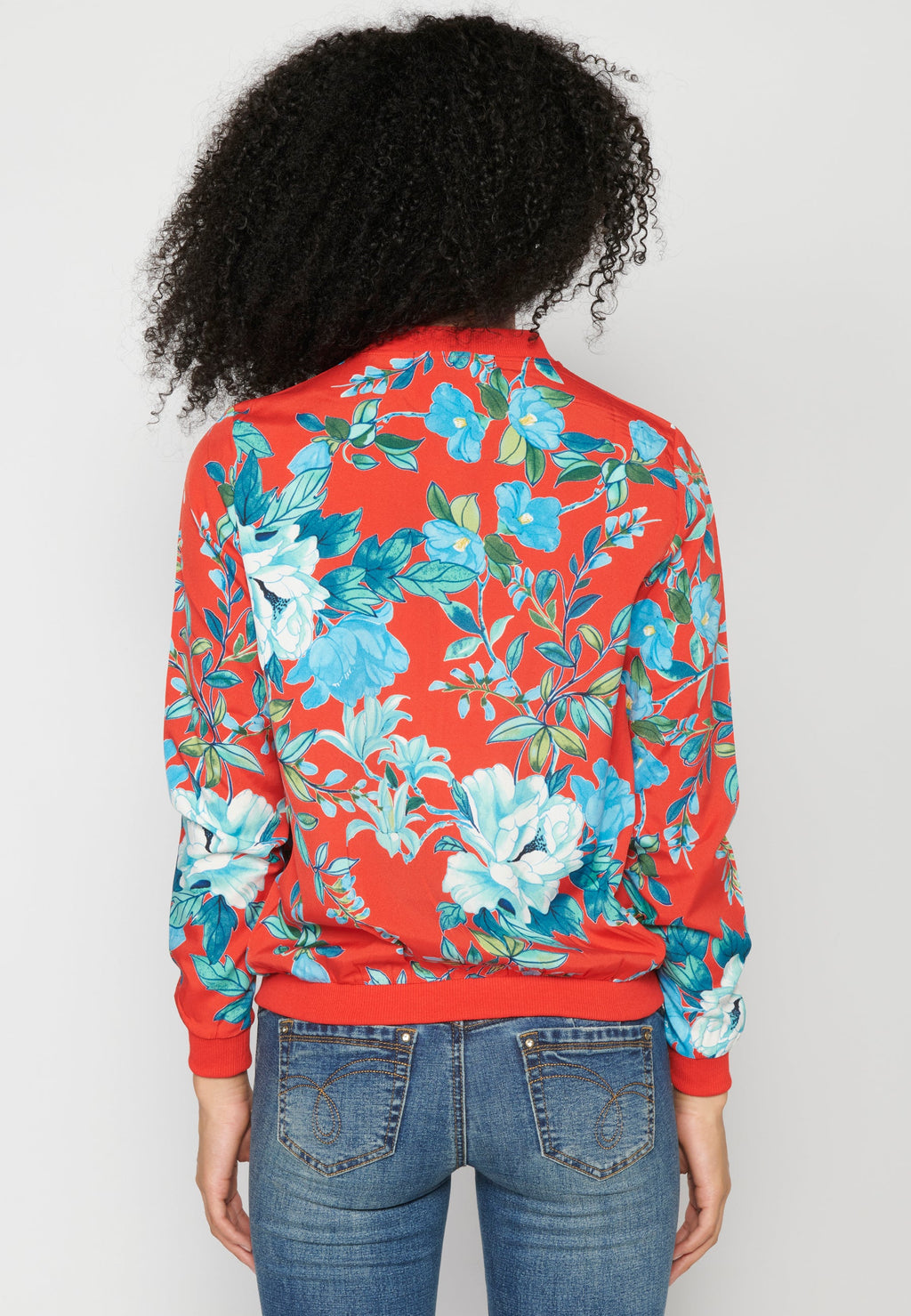Blusa cremallera manga larga transparencia estampado floral mujer