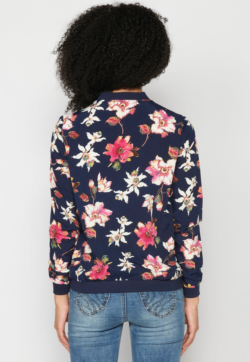 Blusa cremallera manga larga transparencia estampado floral mujer