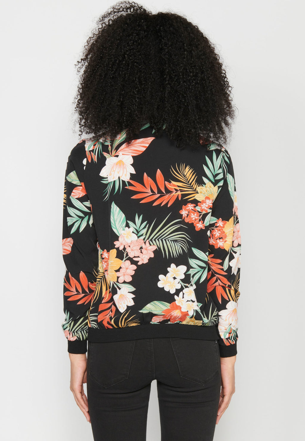 Blusa cremallera manga larga transparencia estampado floral mujer