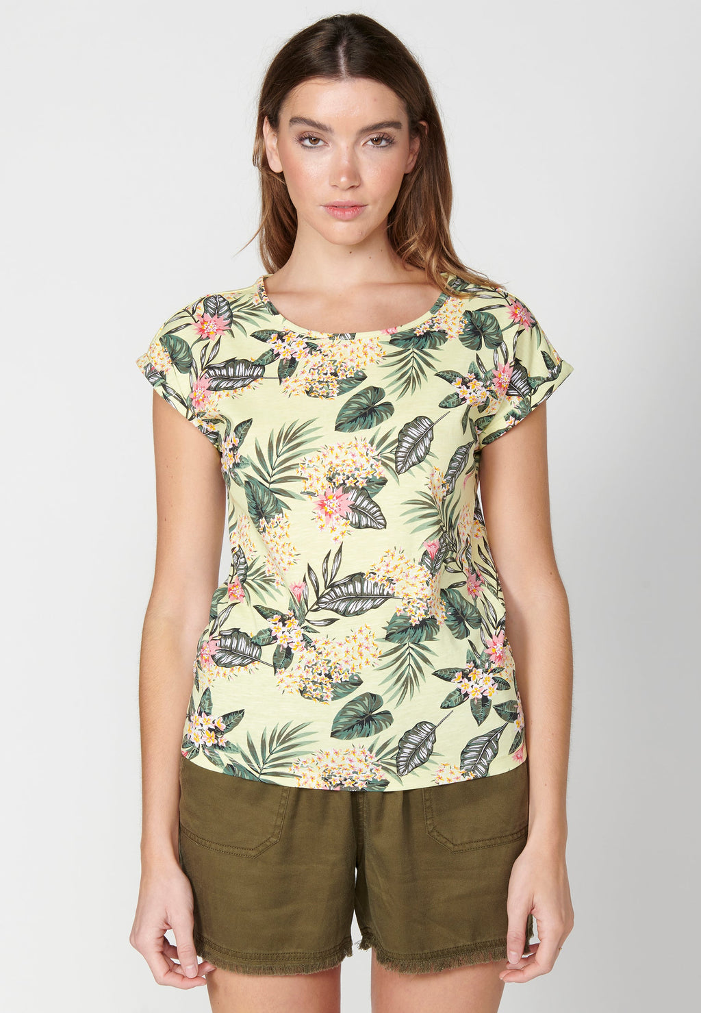 Top de manga corta de algodón con estampado floral para mujer | moda actual