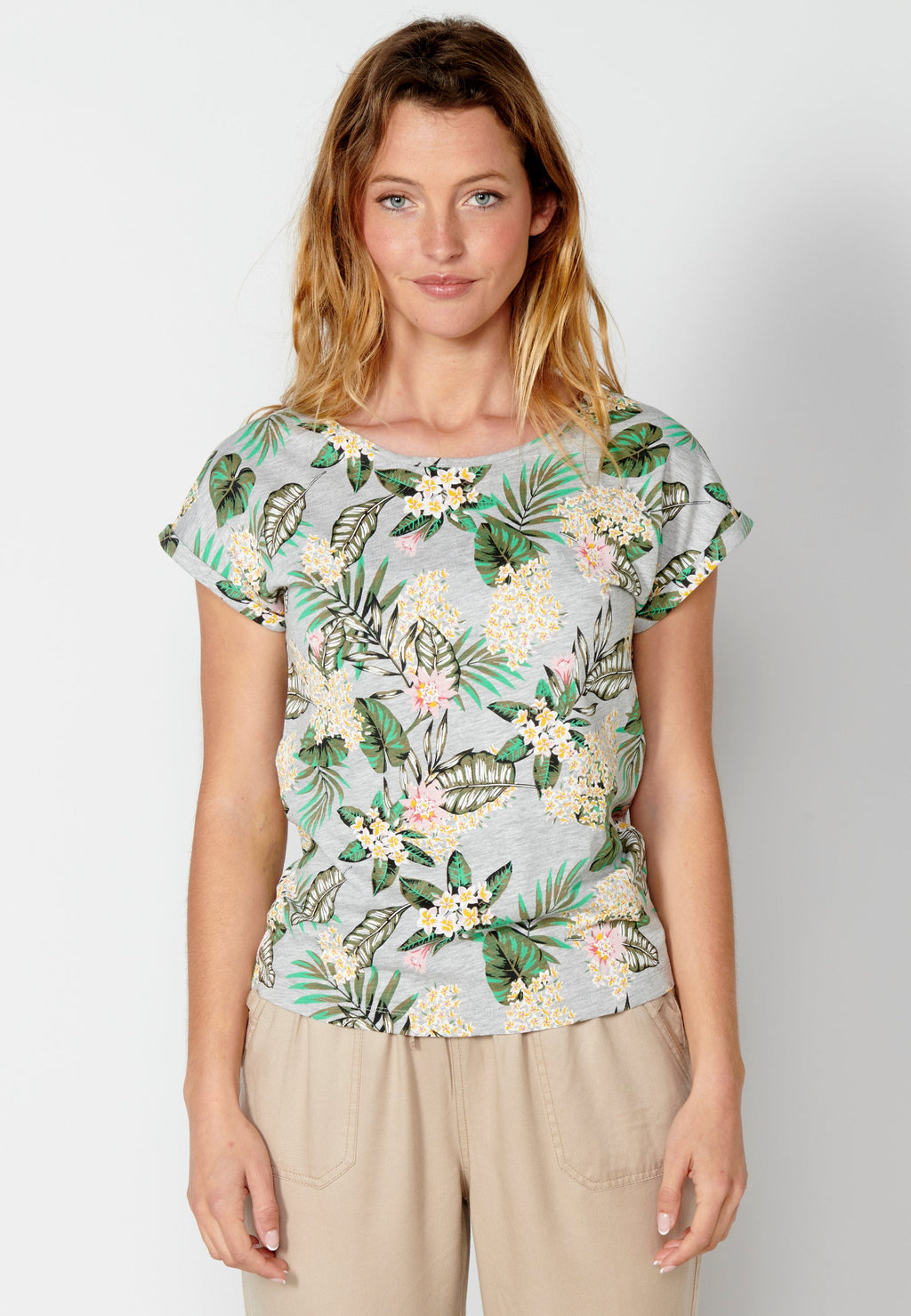 Top de manga corta de algodón con estampado floral para mujer | moda actual