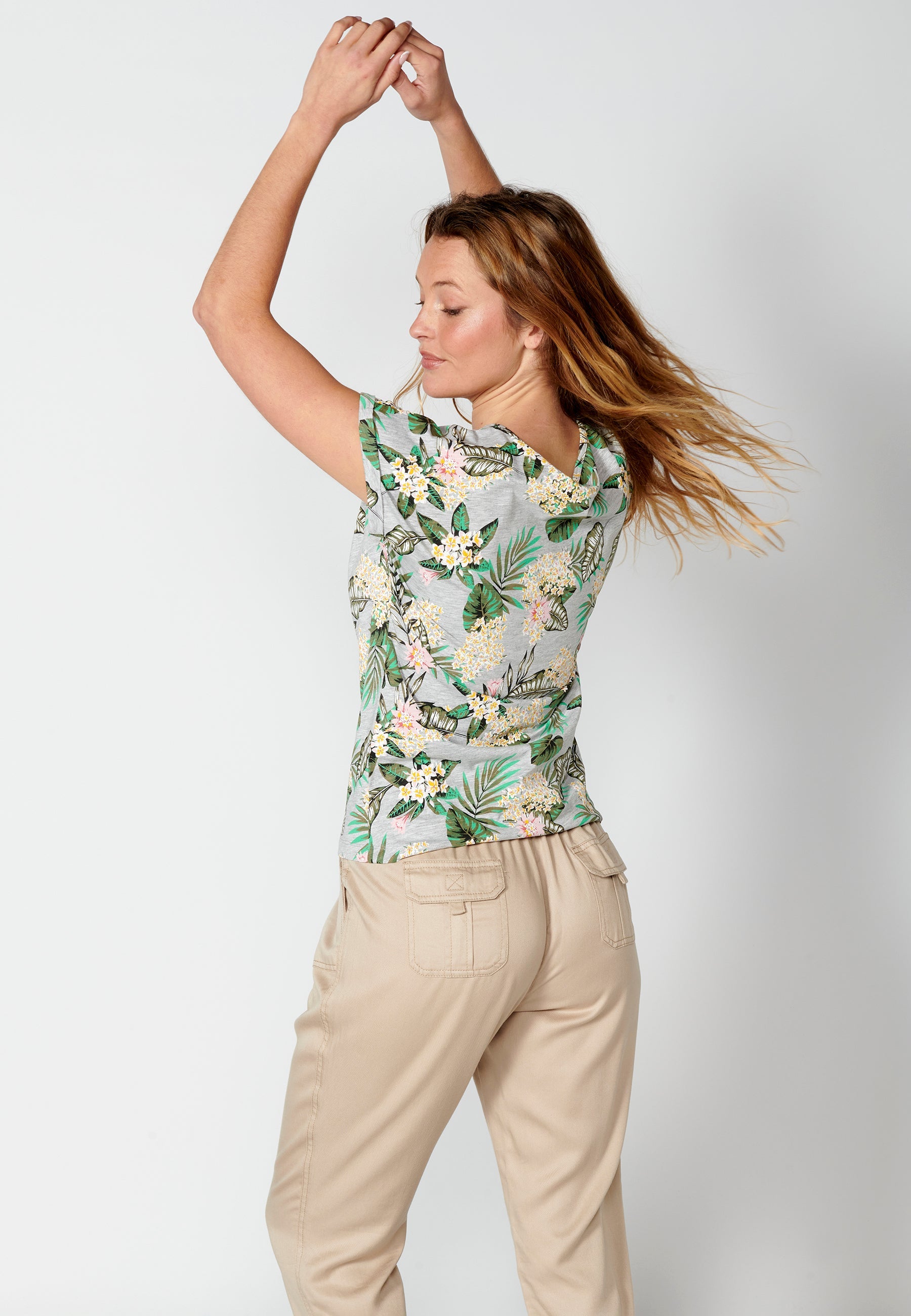 Top de manga corta de algodón con estampado floral para mujer | moda actual