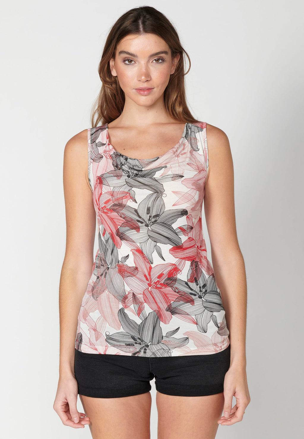Camiseta top sin mangas estampado floral para mujer | moda actual