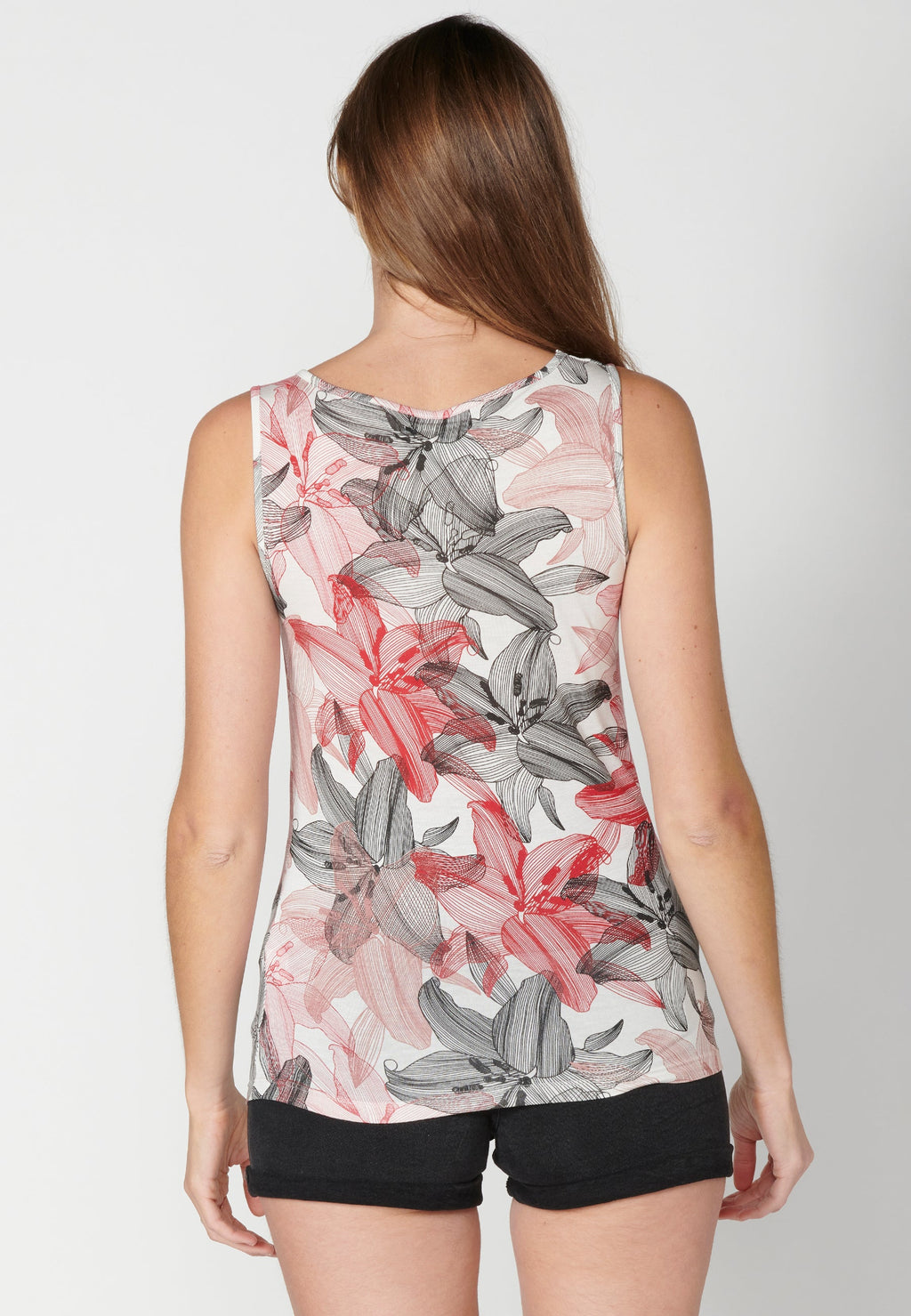 Camiseta top sin mangas estampado floral para mujer | moda actual