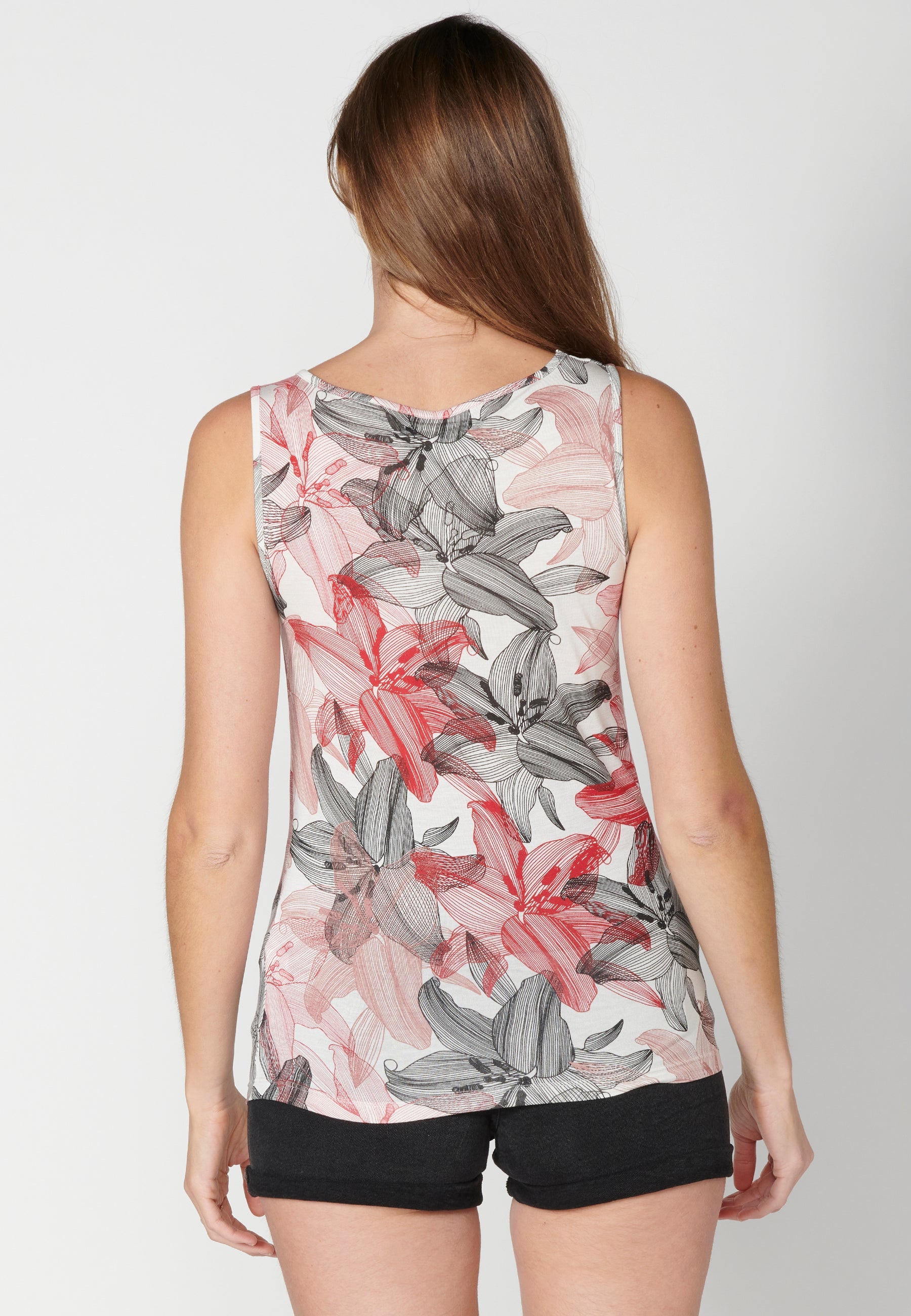 Camiseta top sin mangas estampado floral para mujer | moda actual