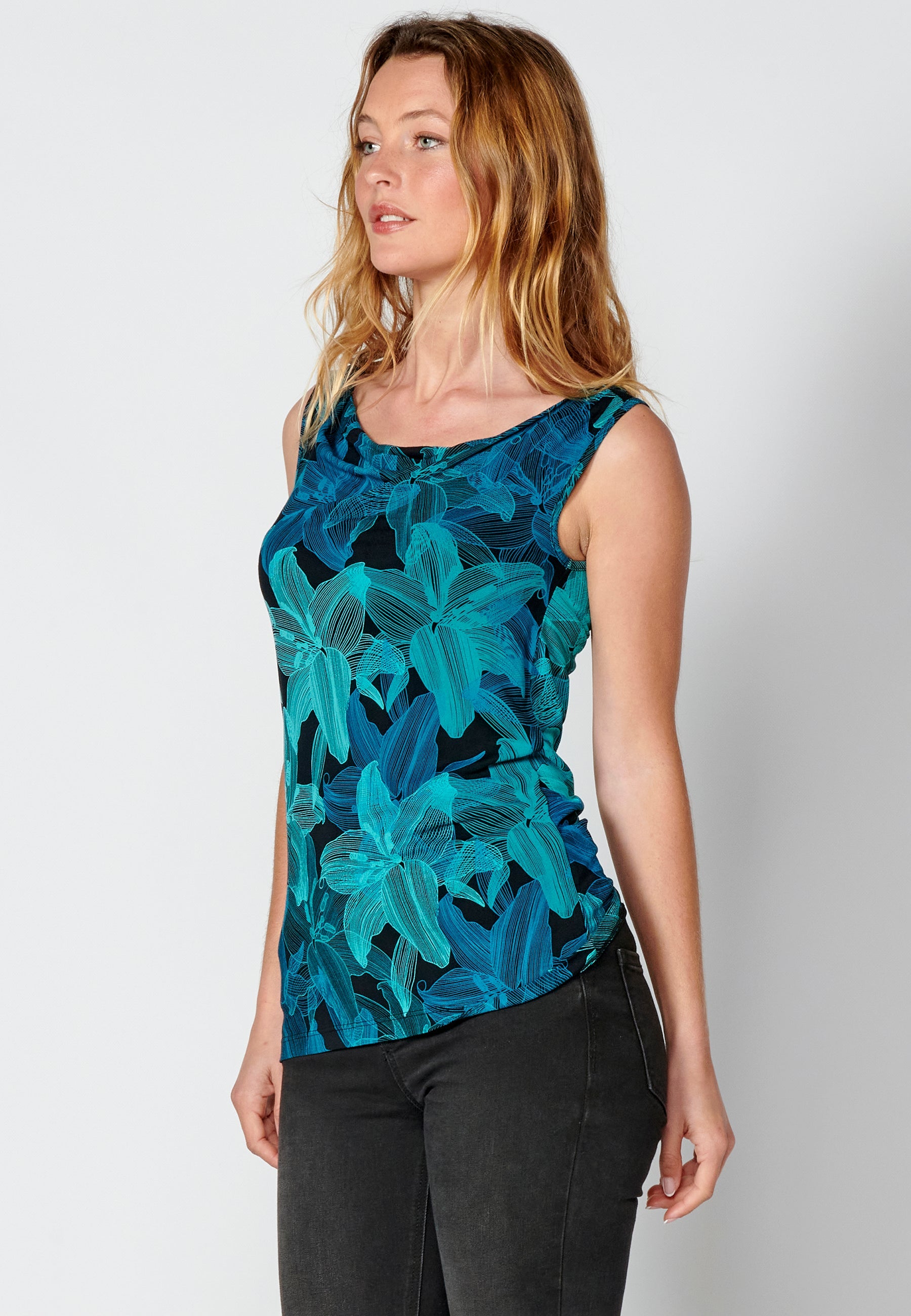 Camiseta top sin mangas estampado floral para mujer | moda actual