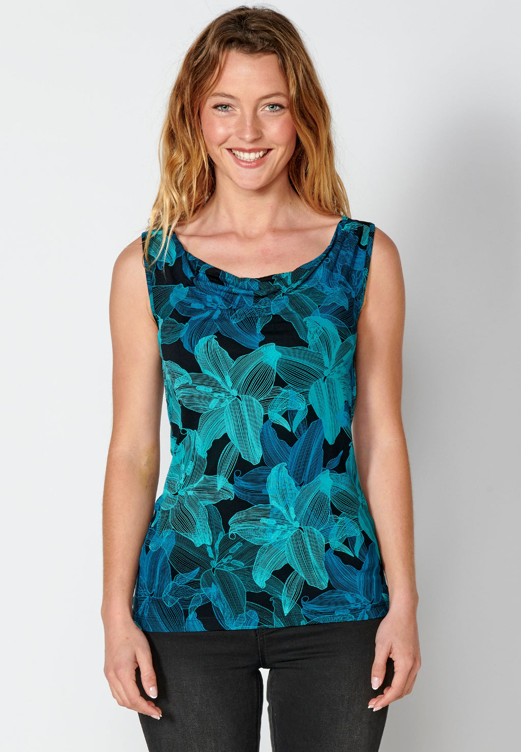 Camiseta top sin mangas estampado floral para mujer | moda actual
