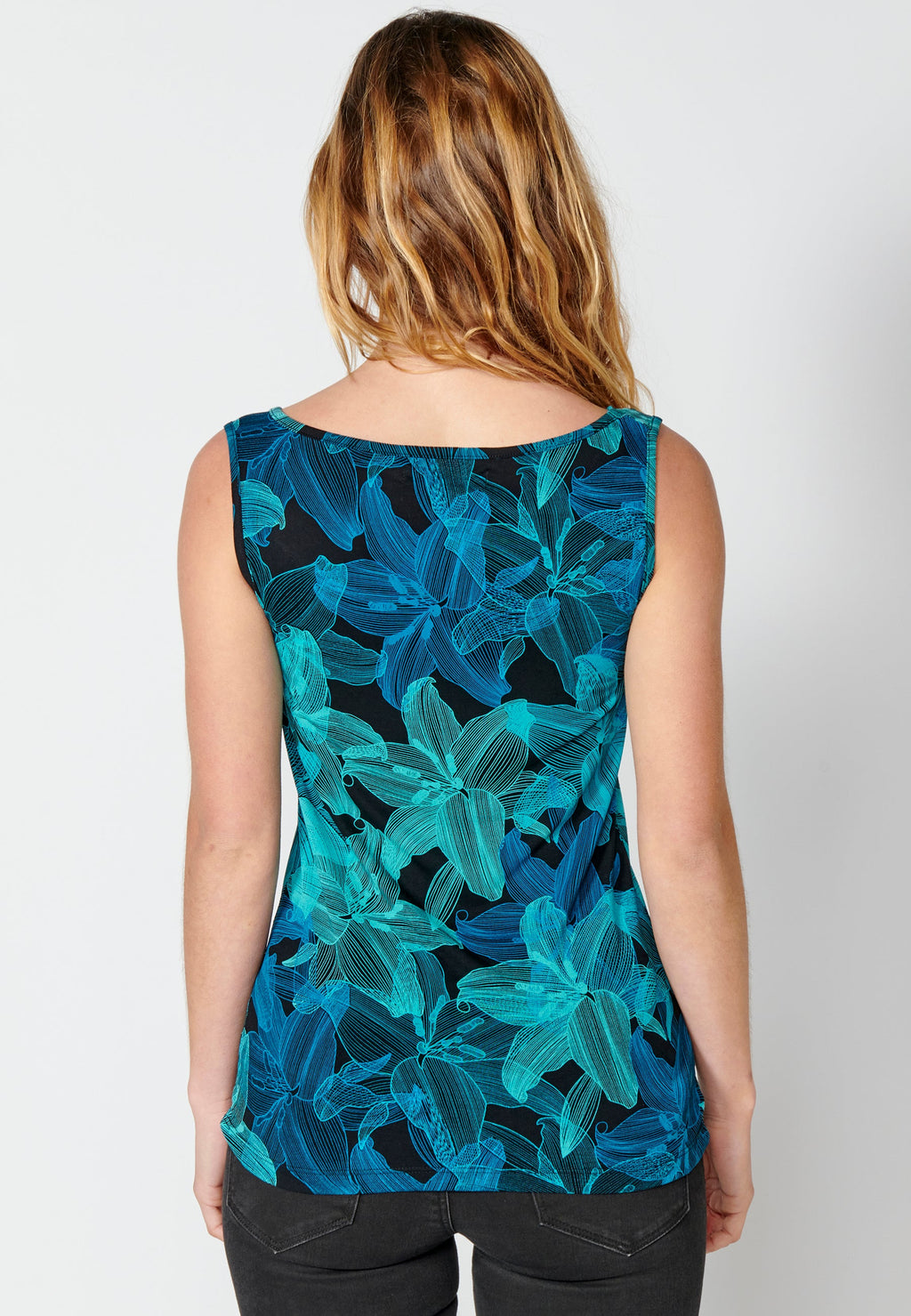 Camiseta top sin mangas estampado floral para mujer | moda actual