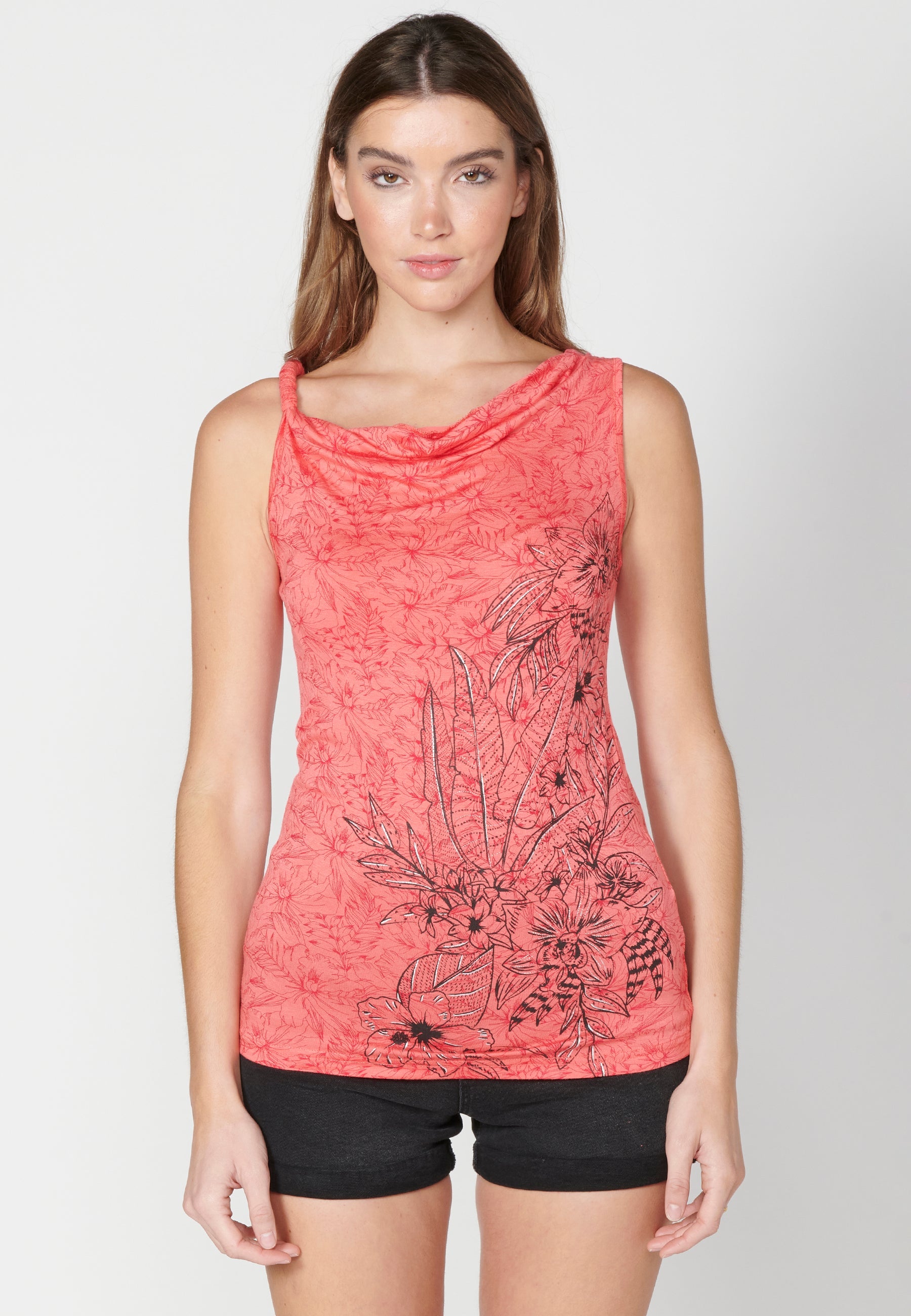 Top de tirantes con escote holgado y estampado floral para mujer | moda actual