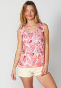 Camiseta top sin mangas estampado tropical para mujer | moda actual