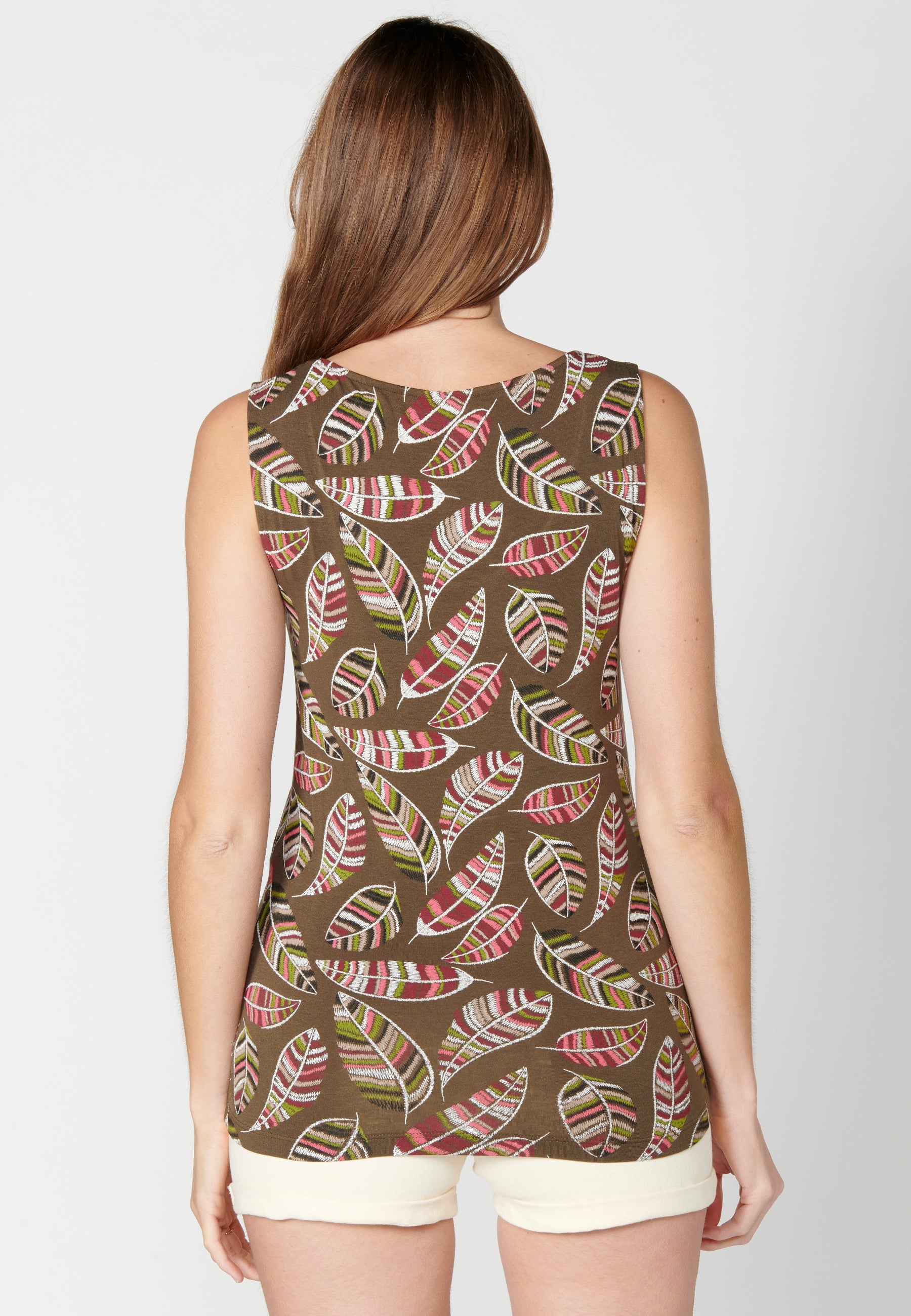 Top de tirantes con detalles de puntilla y estampado étnico para mujer | moda actual