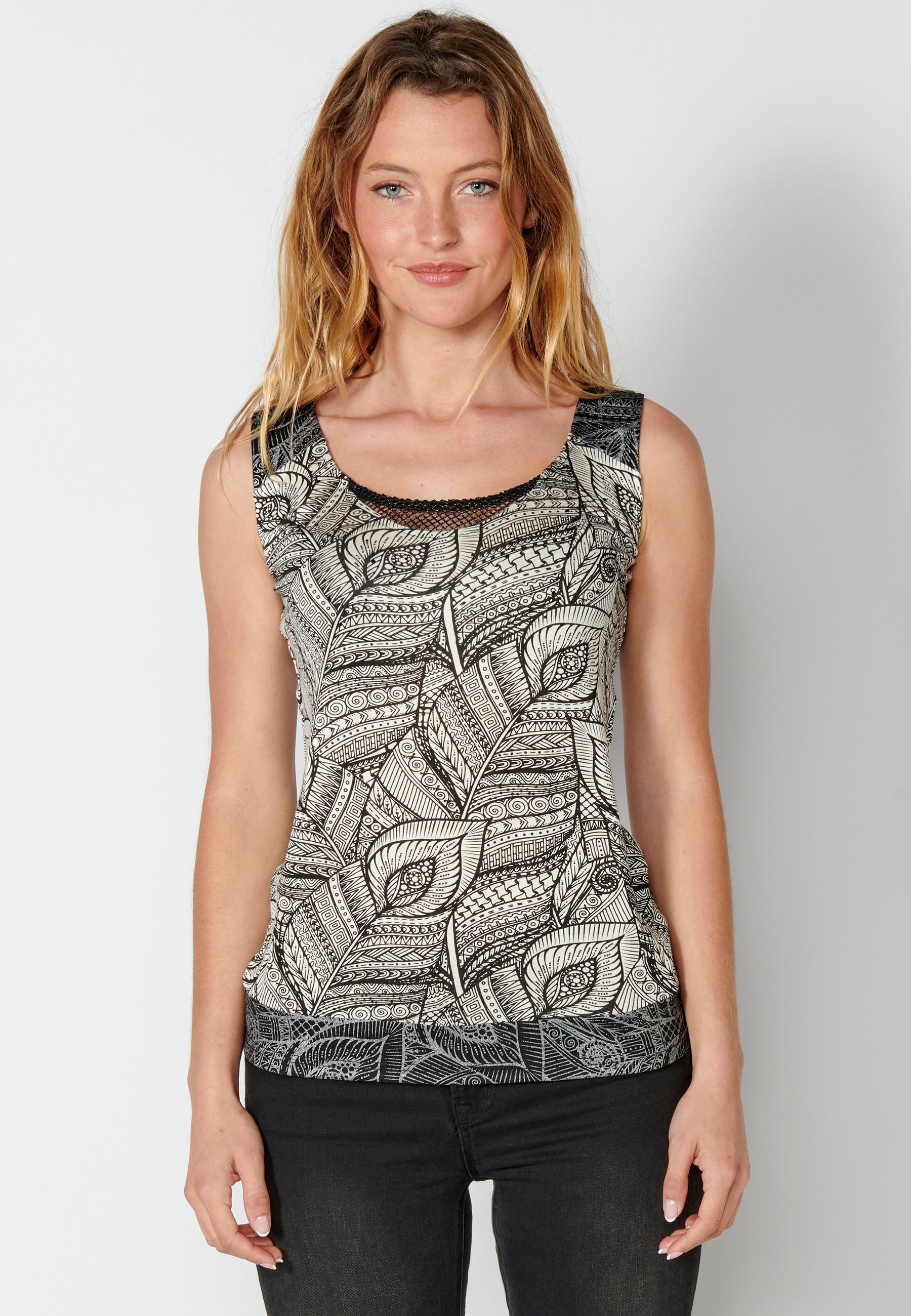 Camiseta top de tirantes con estampado étnico para mujer | moda actual