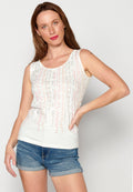 Camiseta top sin mangas con detalles bordados de algodón para mujer | moda actual