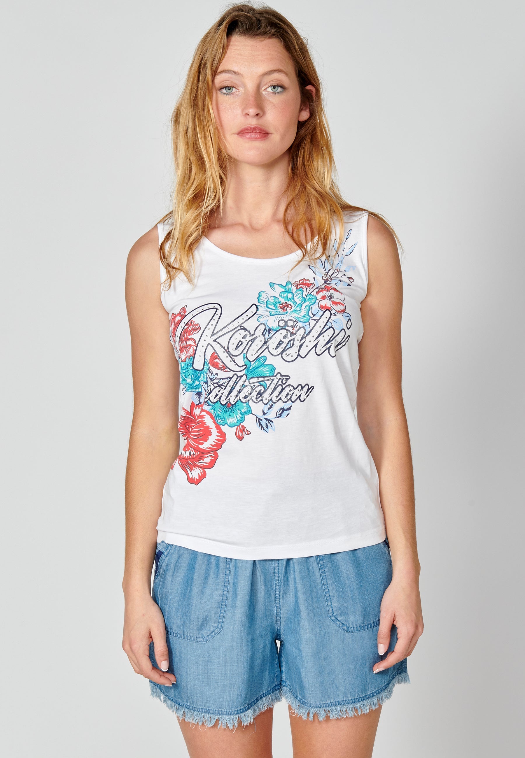 Top de tirantes de algodón con estampado floral para mujer | moda actual
