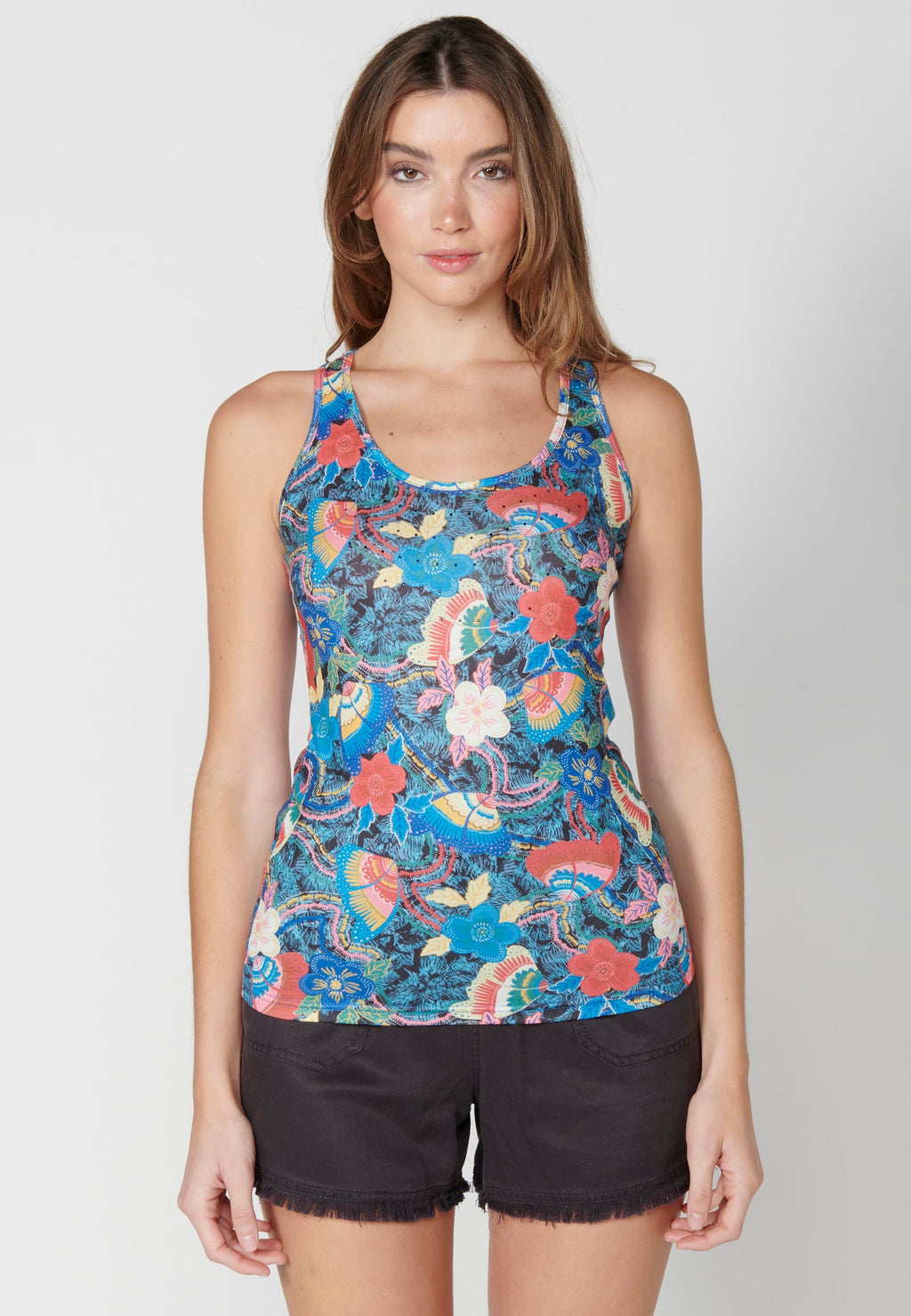 Top sin mangas con estampado floral para mujer | moda actual