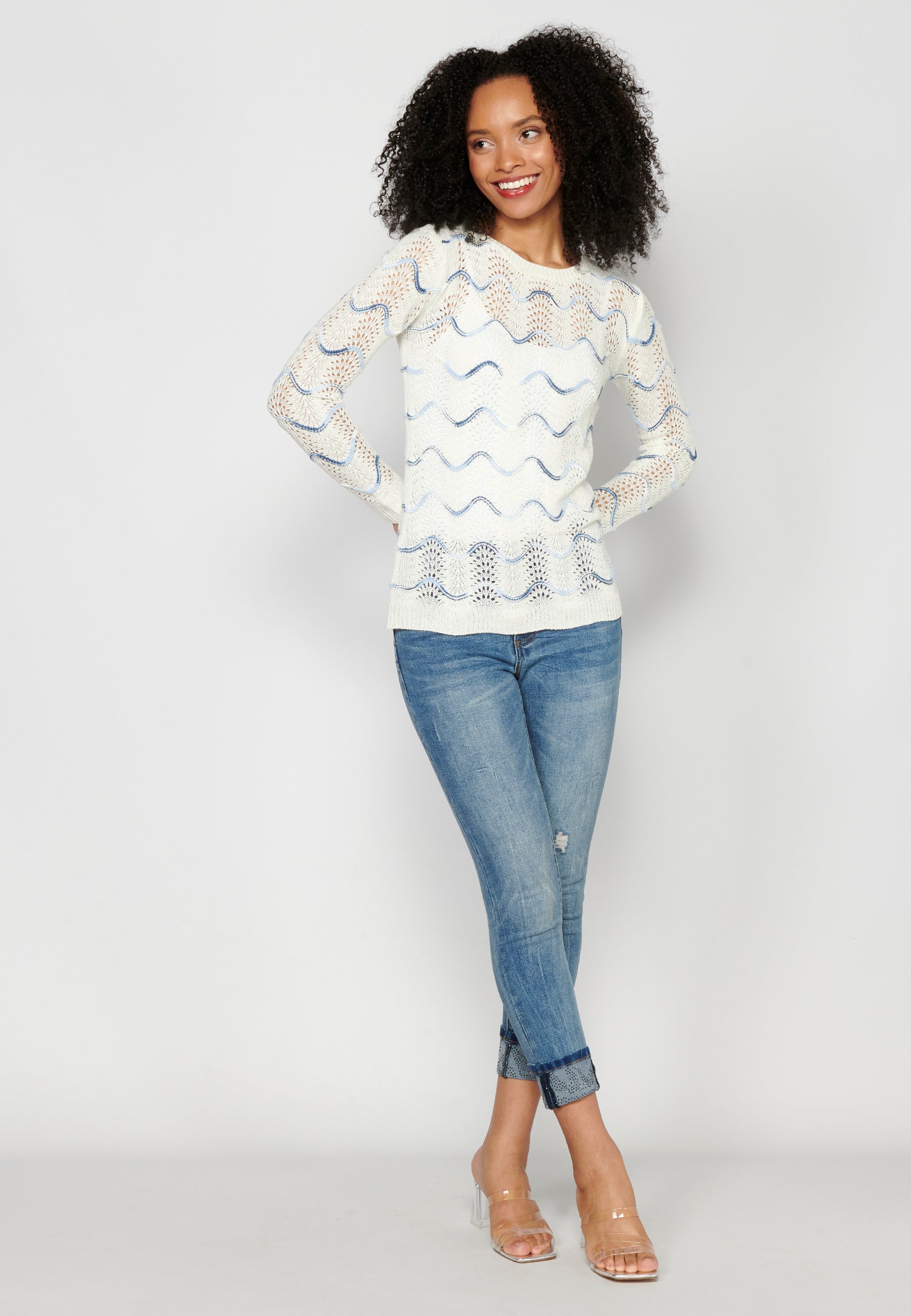 Jersey tricot manga larga con detalles marineros de mujer | moda actual
