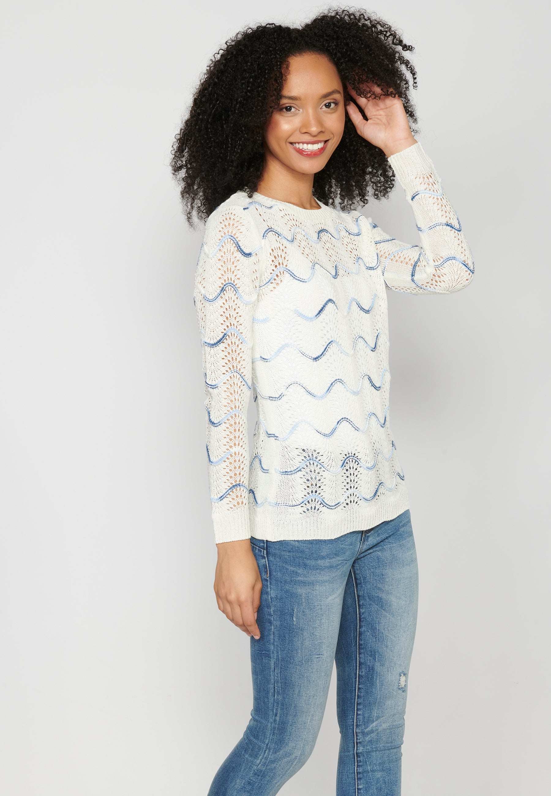 Jersey tricot manga larga con detalles marineros de mujer | moda actual