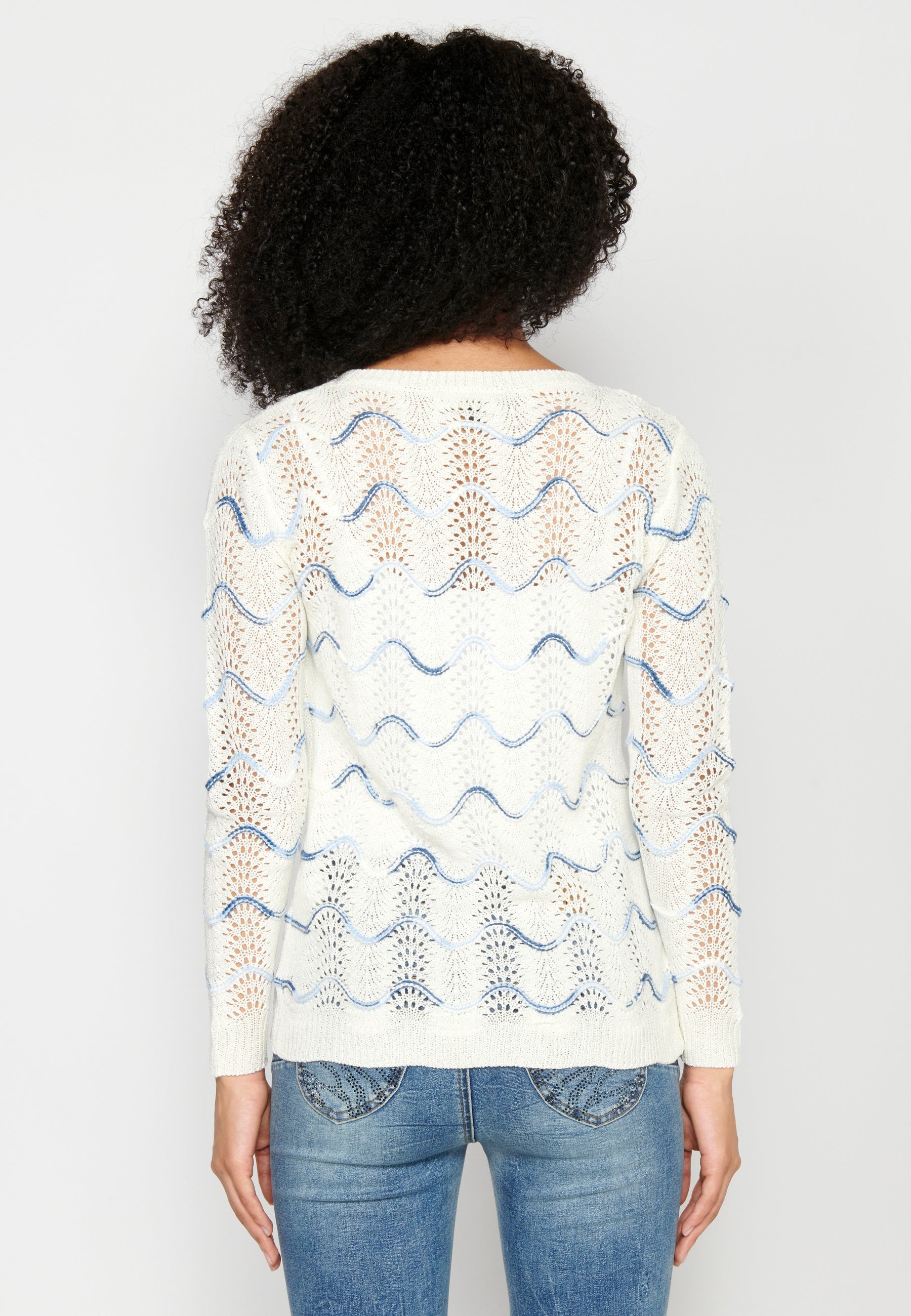 Jersey tricot manga larga con detalles marineros de mujer | moda actual