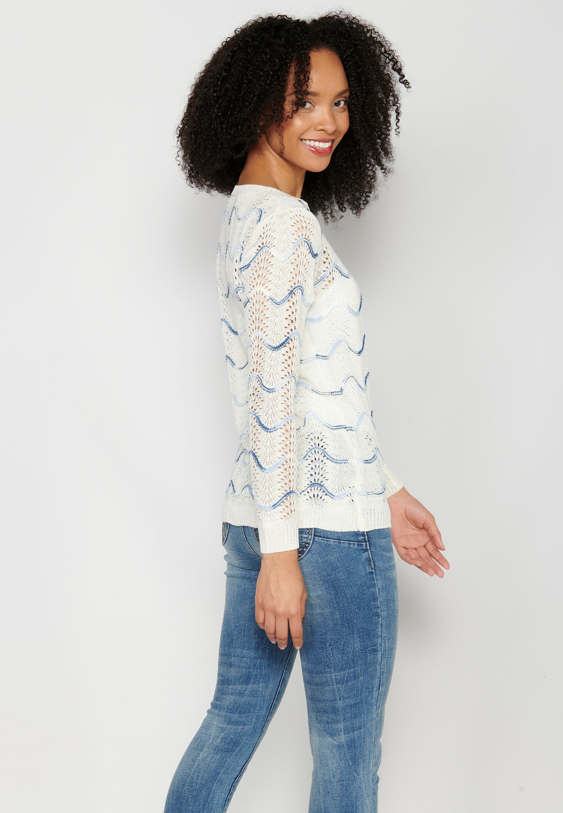 Jersey tricot manga larga con detalles marineros de mujer | moda actual