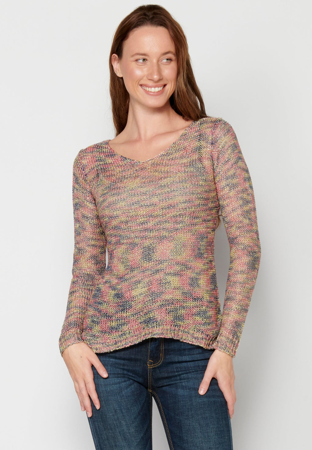 Jersey de punto de cuello pico fluido para mujer | moda actual