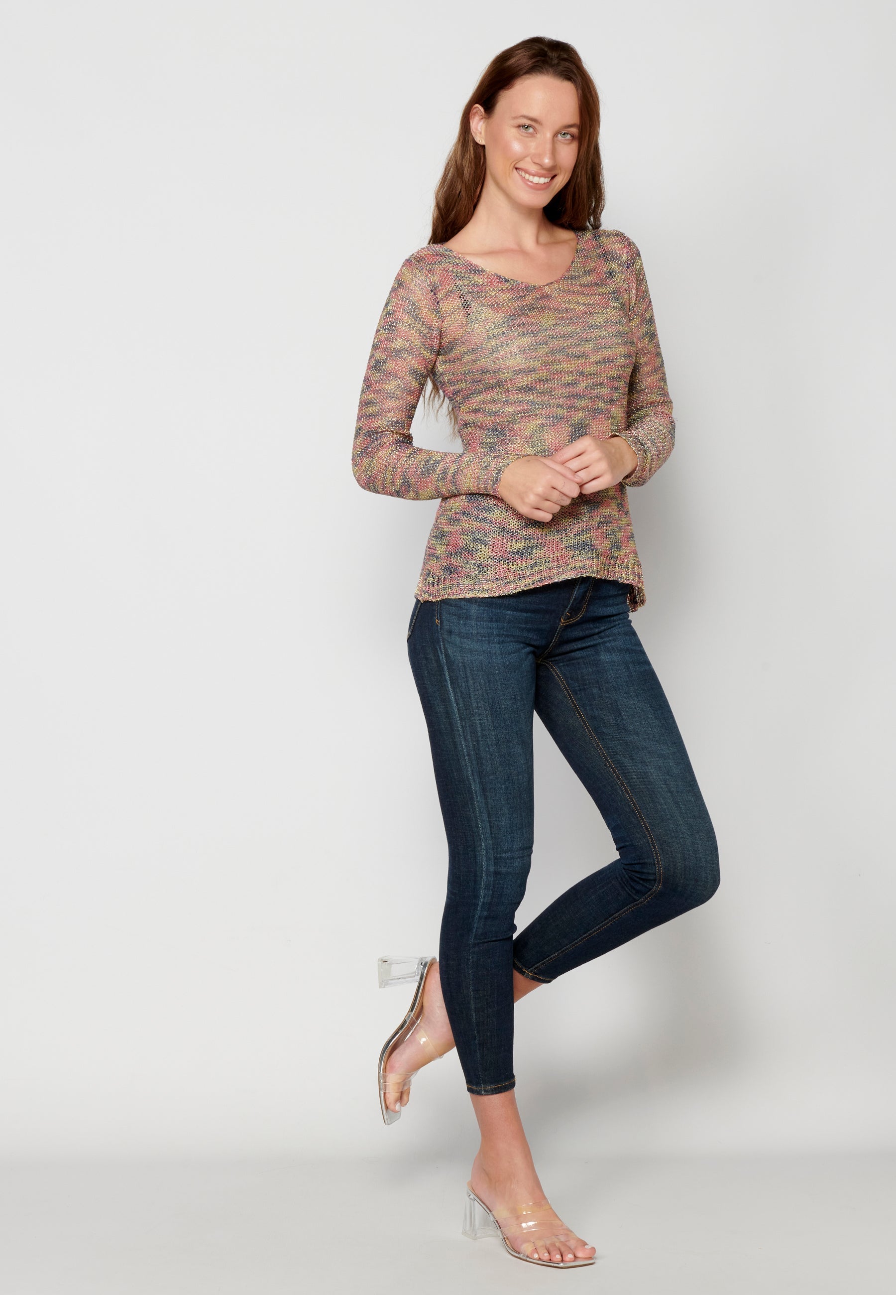Jersey de punto de cuello pico fluido para mujer | moda actual