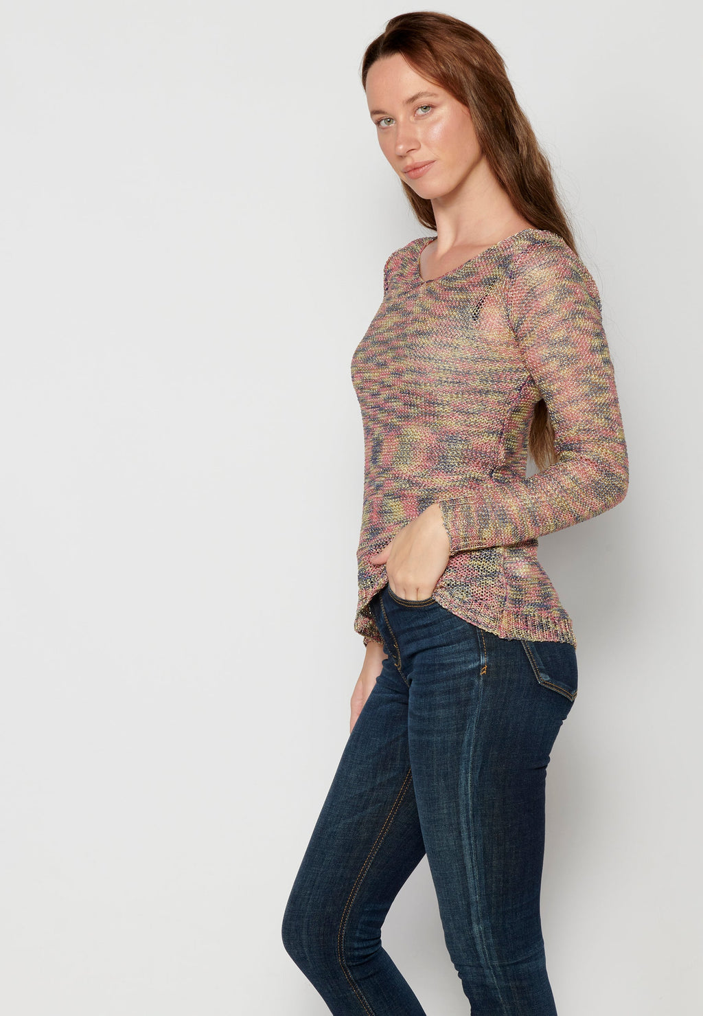 Jersey de punto de cuello pico fluido para mujer | moda actual