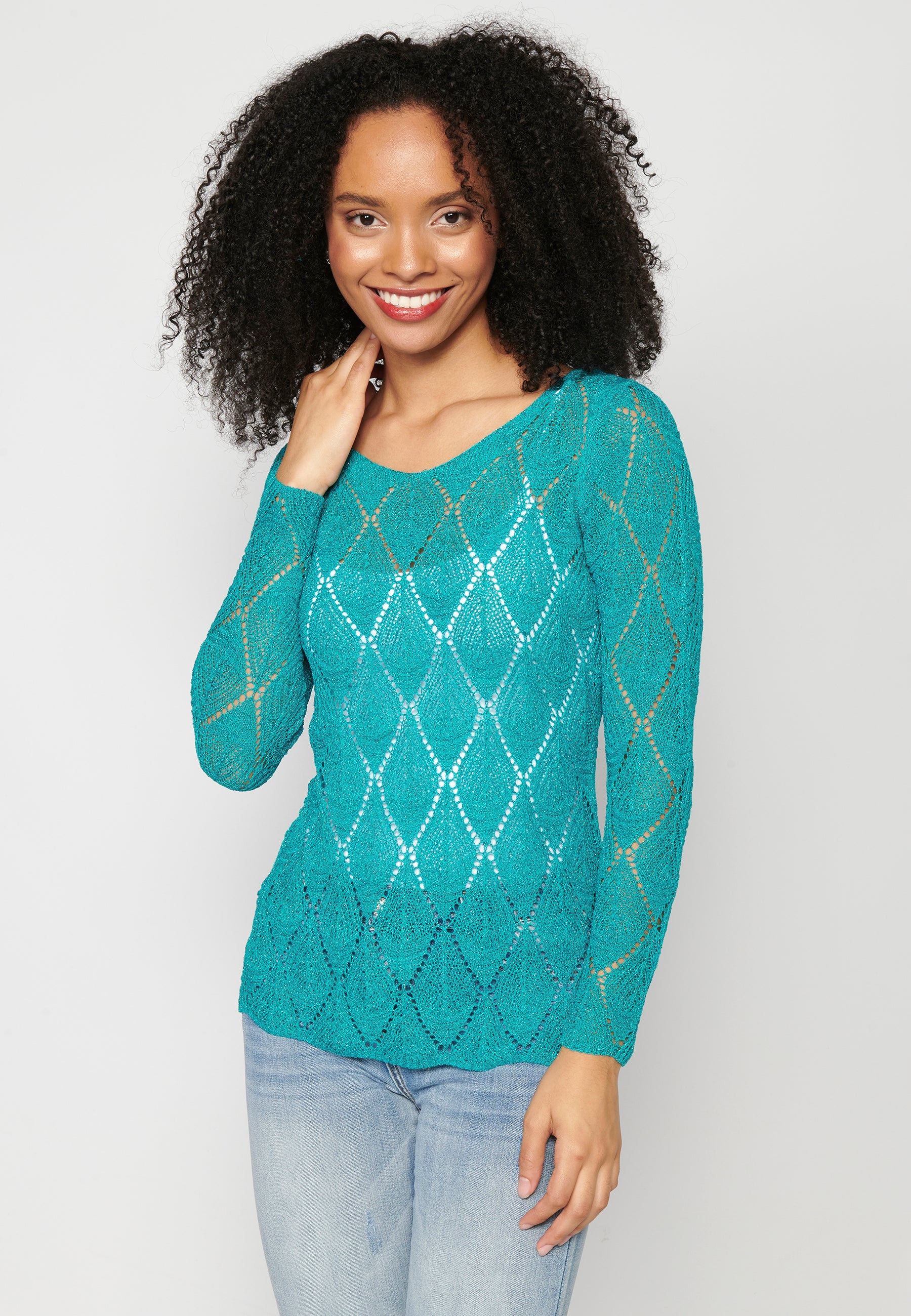 Jersey de punto fluido con calados para mujer | moda actual