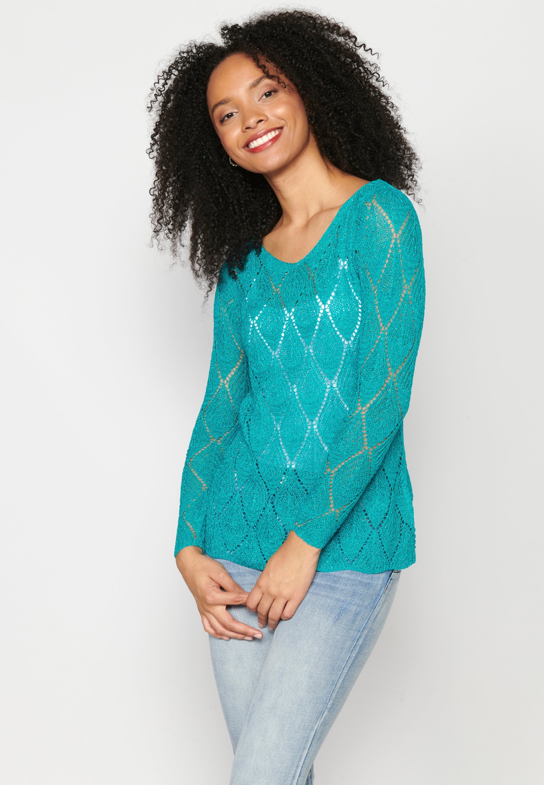 Jersey de punto fluido con calados para mujer | moda actual