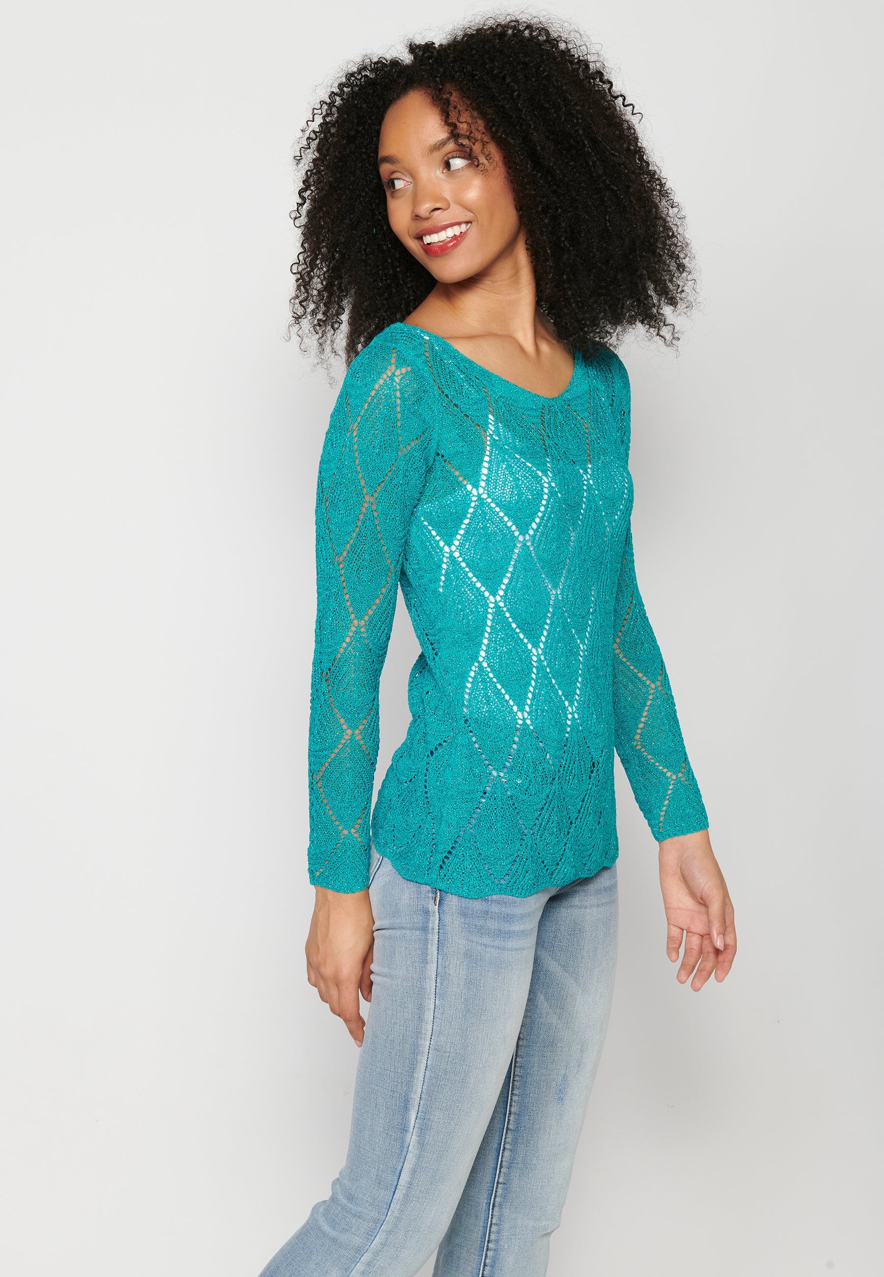 Jersey de punto fluido con calados para mujer | moda actual