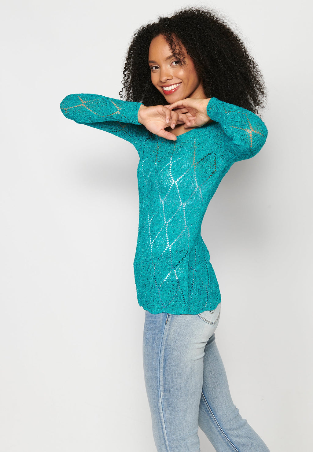 Jersey de punto fluido con calados para mujer | moda actual