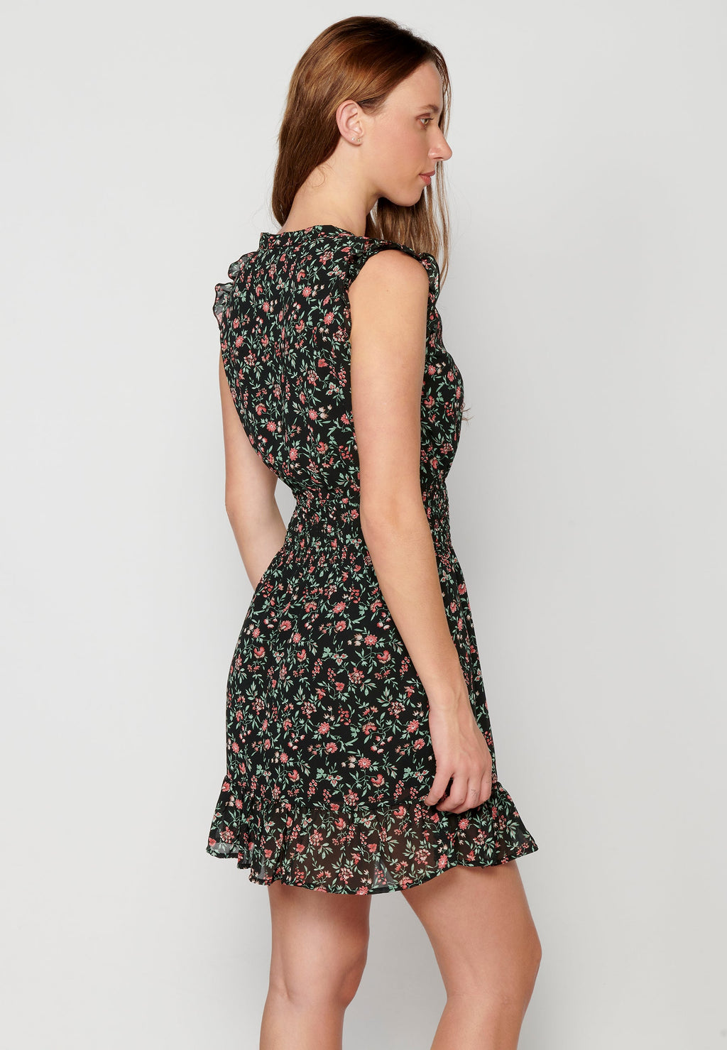 Vestido corto fluido de manga corta con estampado floral para mujer | moda actual
